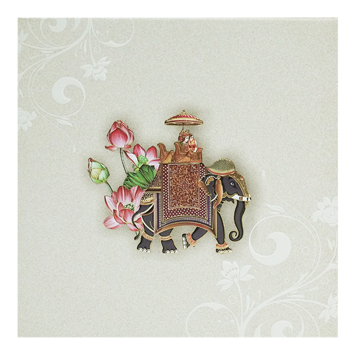 Cream Elephant Padded Wedding Invitation Design-King of Cards