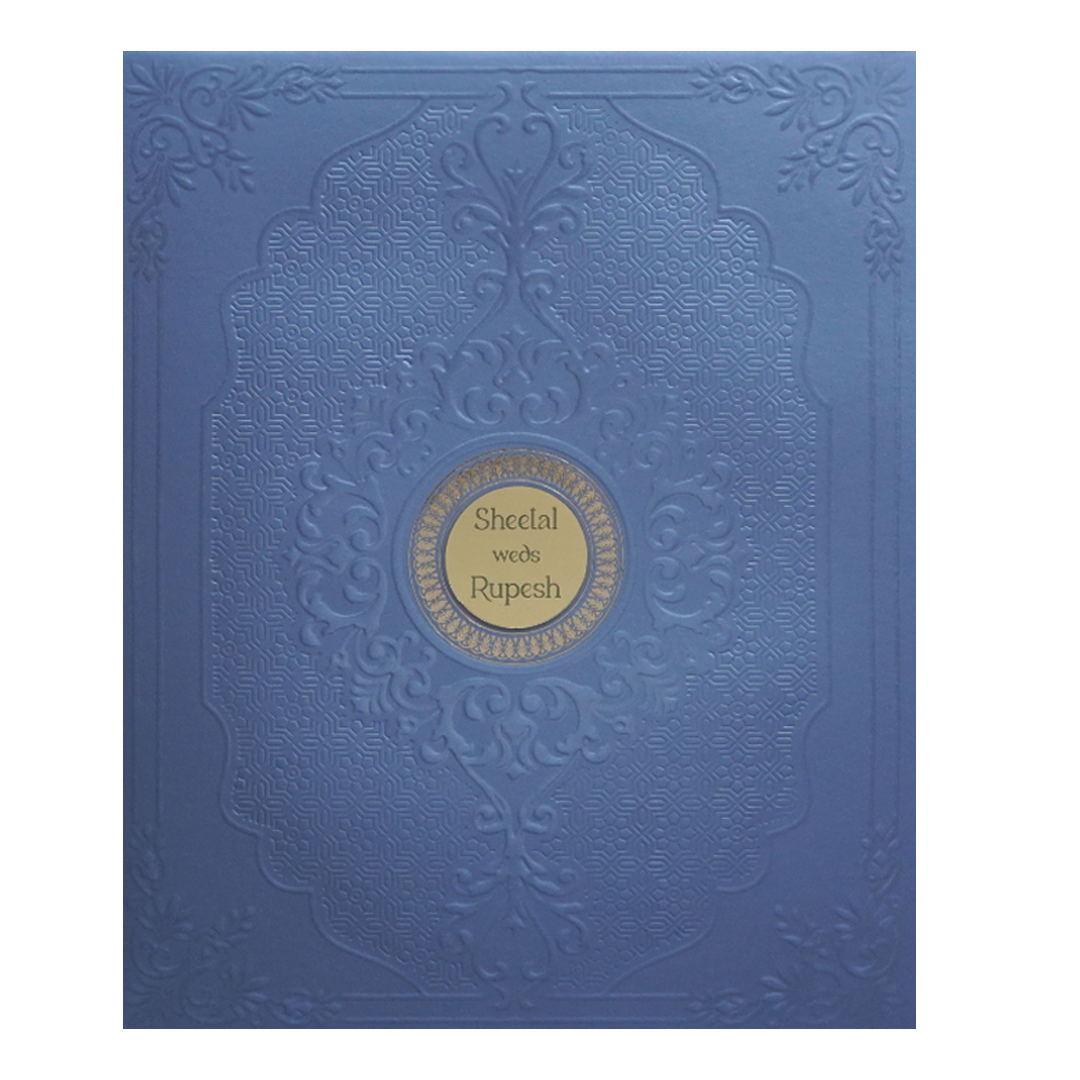 Blue Embossed Wedding Card-KPR09430