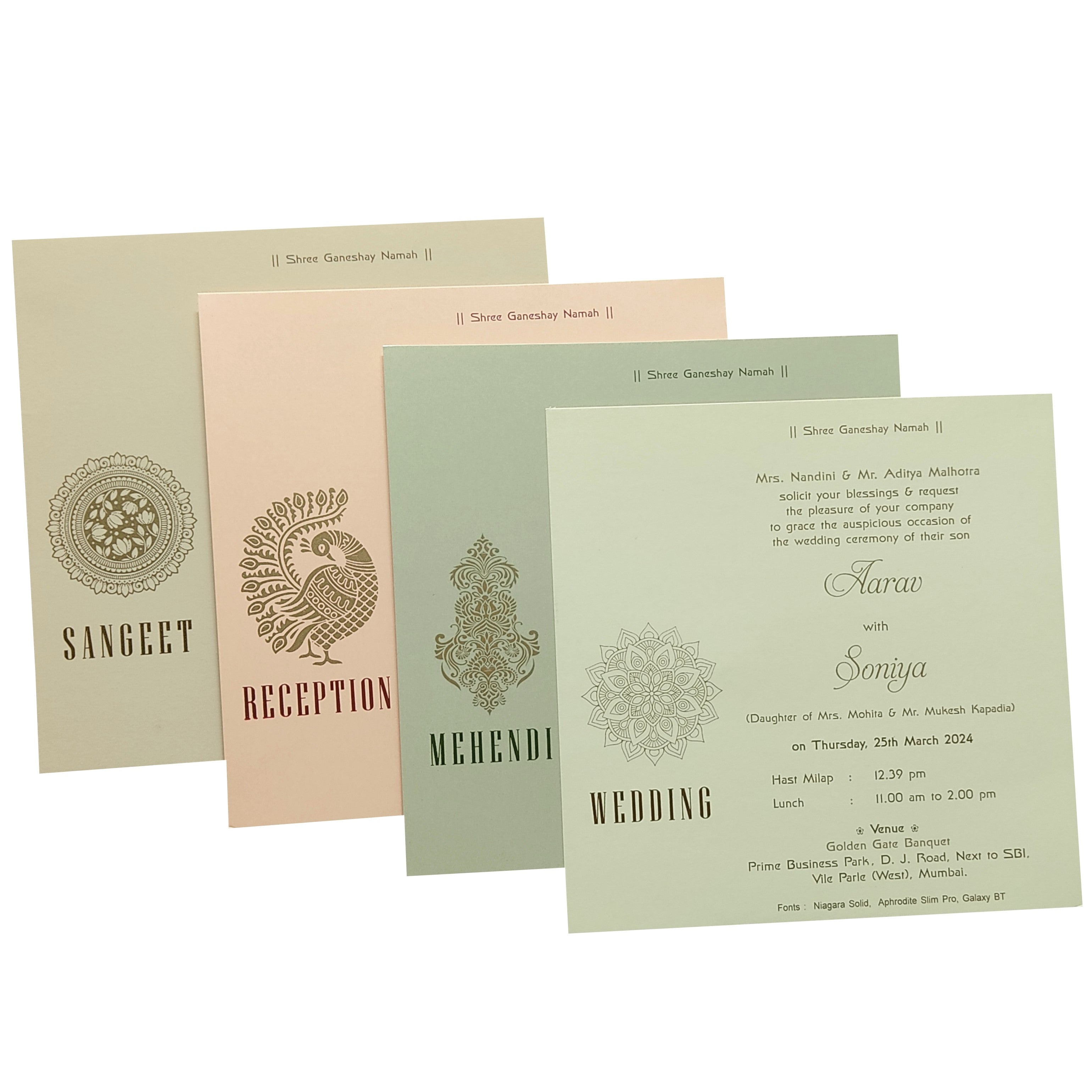 Grey Floral Nameplate Padded Invitation Card-KRC29062