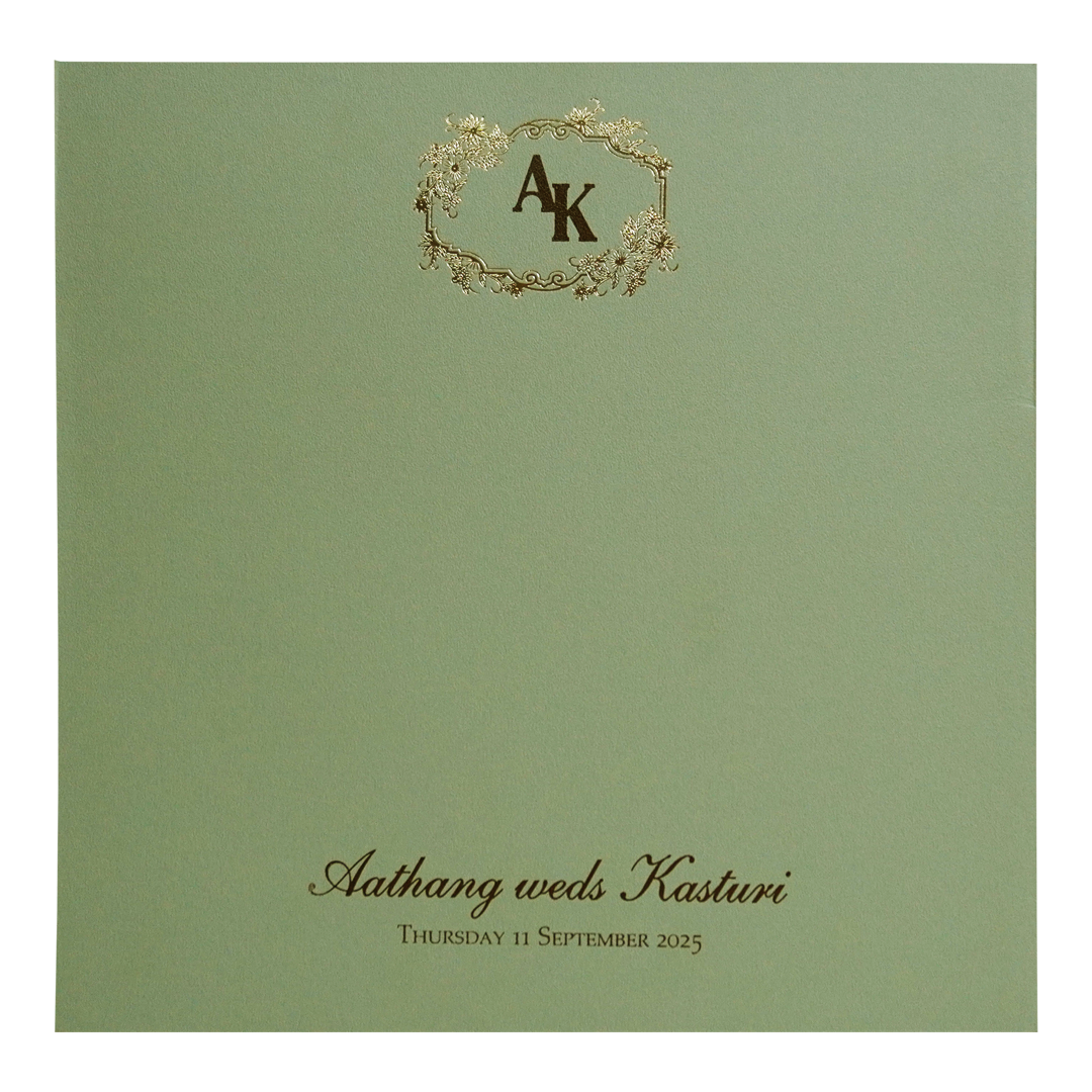 Green Laser Cut Padded Wedding Card Design-KPR23540