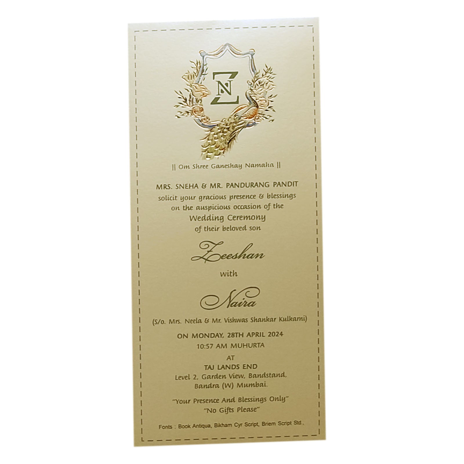 Shimmery Vertical Elegant Wedding Card-KRCS6282