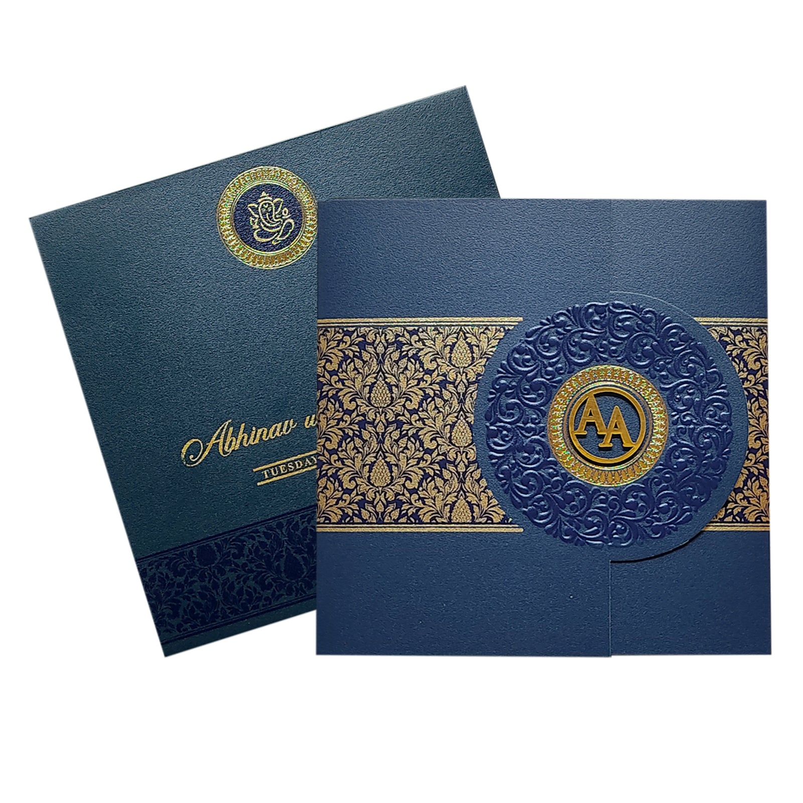 Blue Floral Door Wedding Card Design-KPR05360