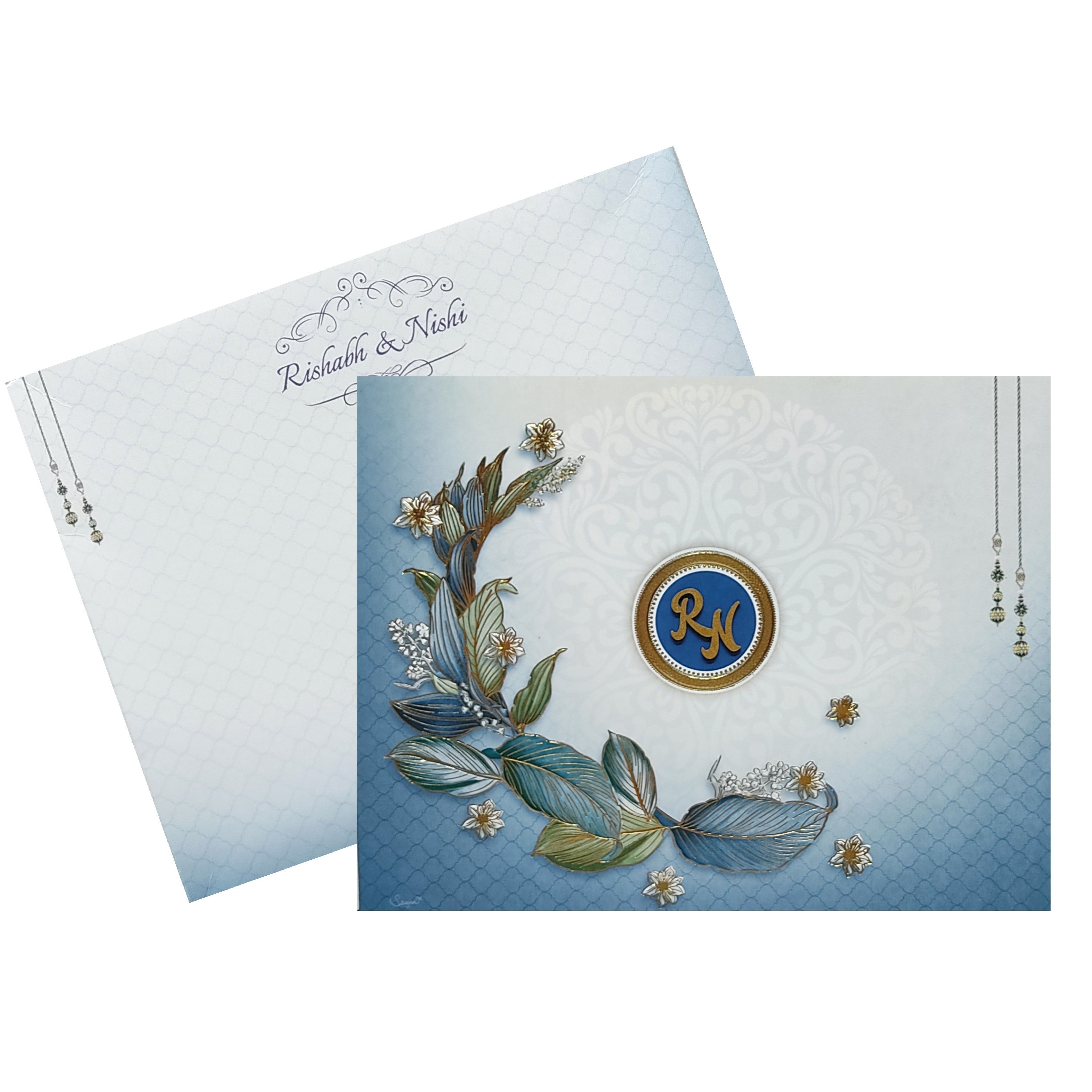 Blue Leaf Invitation Card-KRC29980