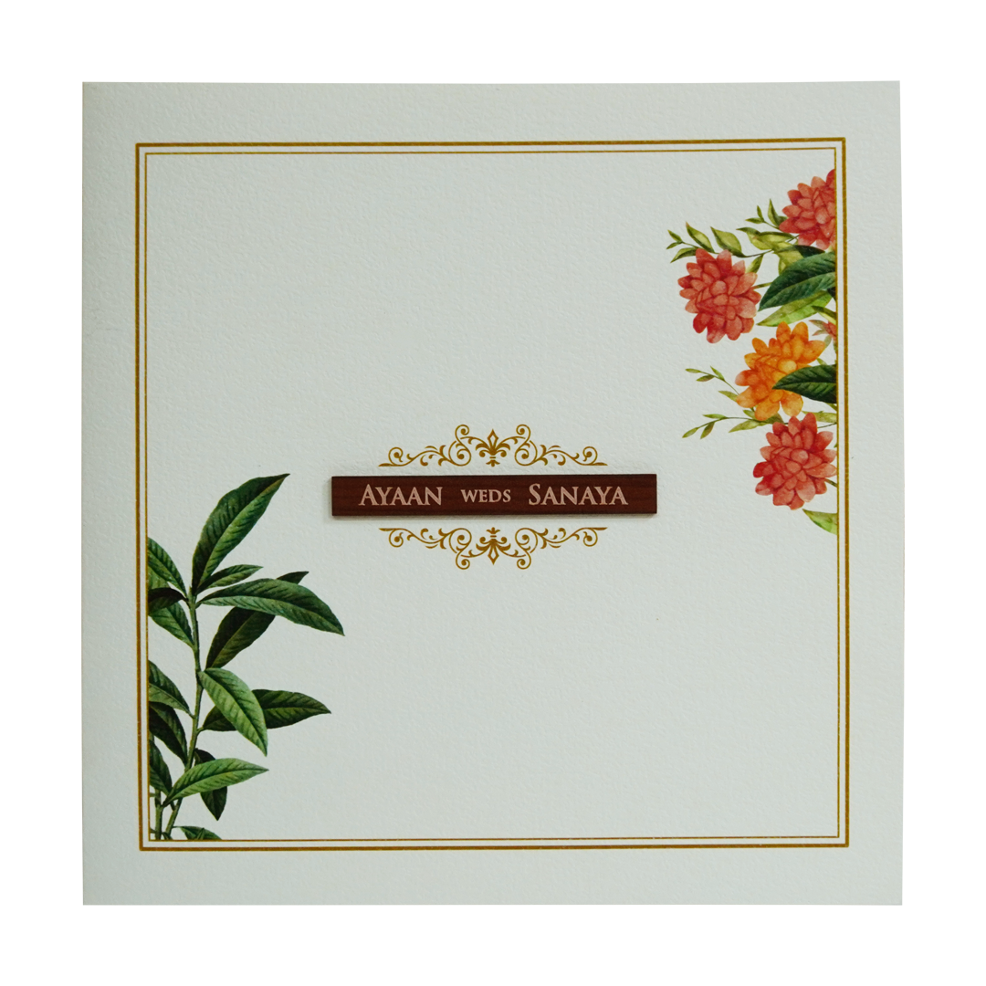 Pure White Floral Wedding Card-KRC30780