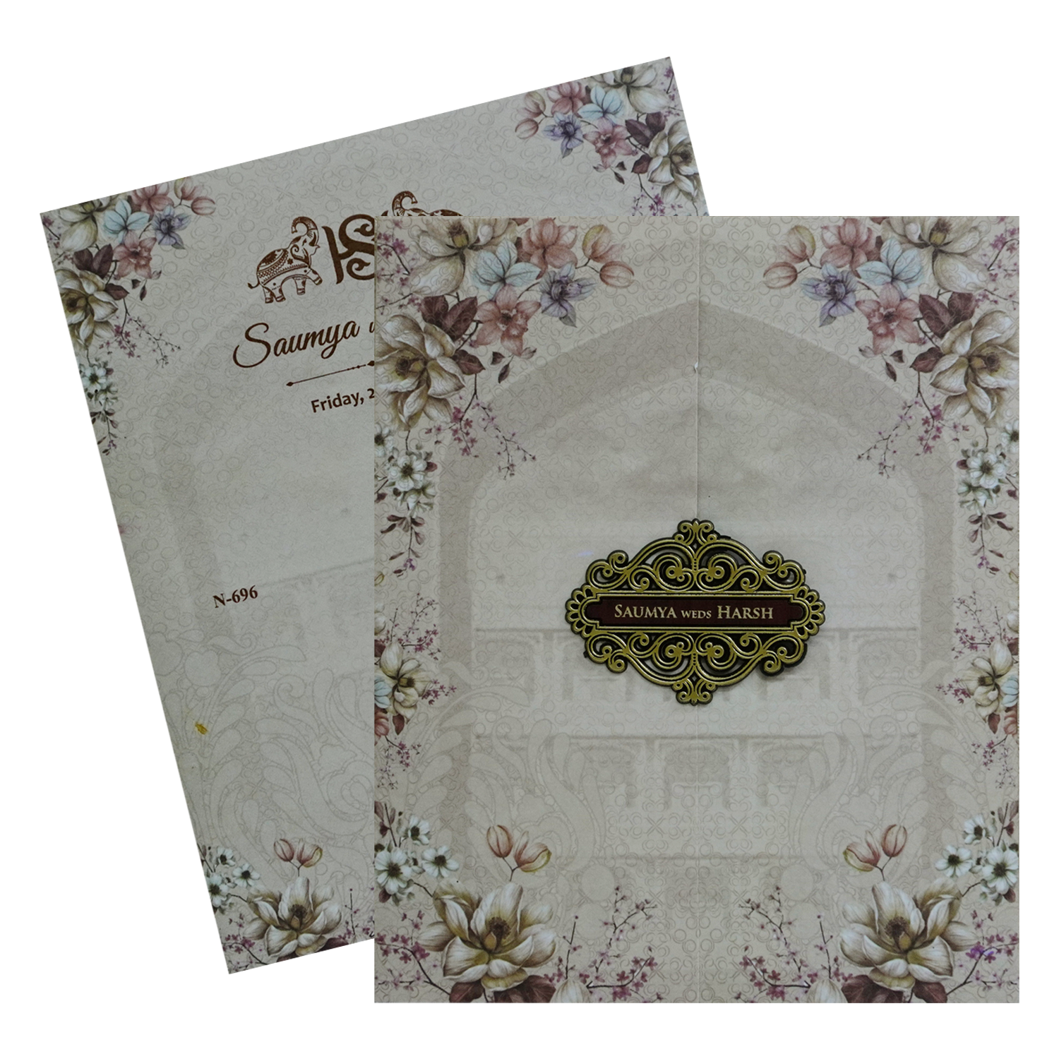 Light Peach Floral Design Invitation-KVN06960