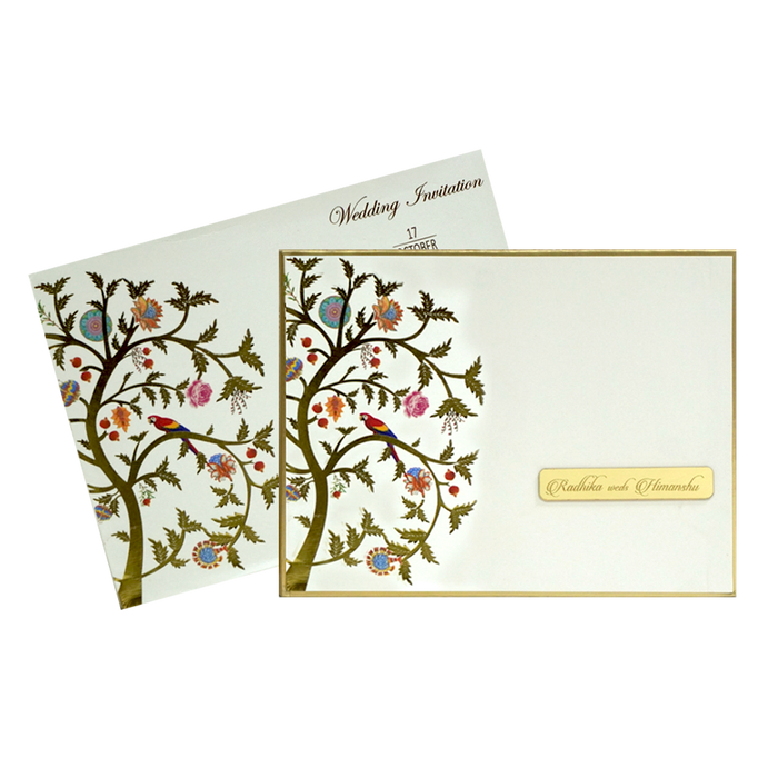White Gold Foil Tree Wedding Card-King of Cards