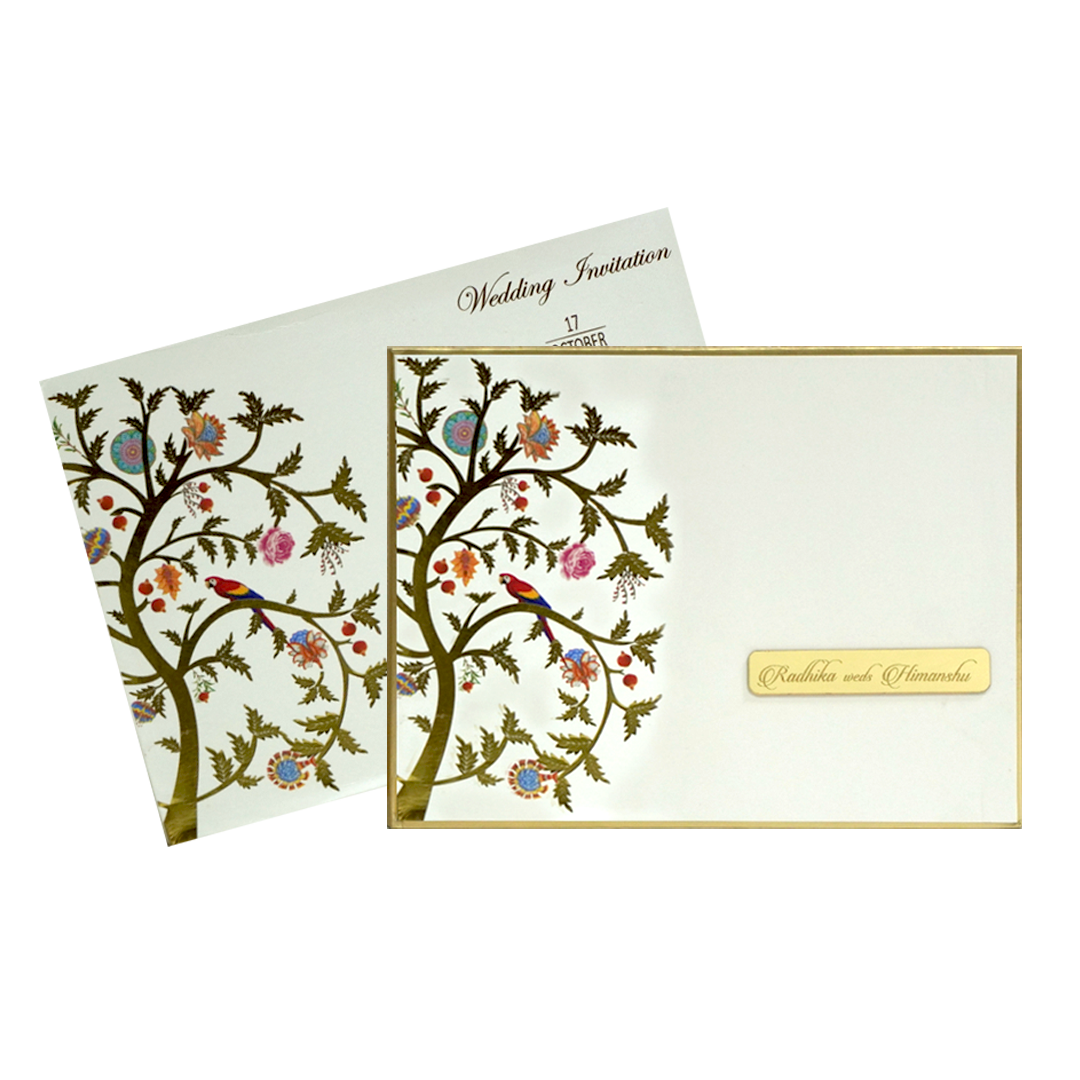 White Gold Foil Tree Wedding Card-KBM04380