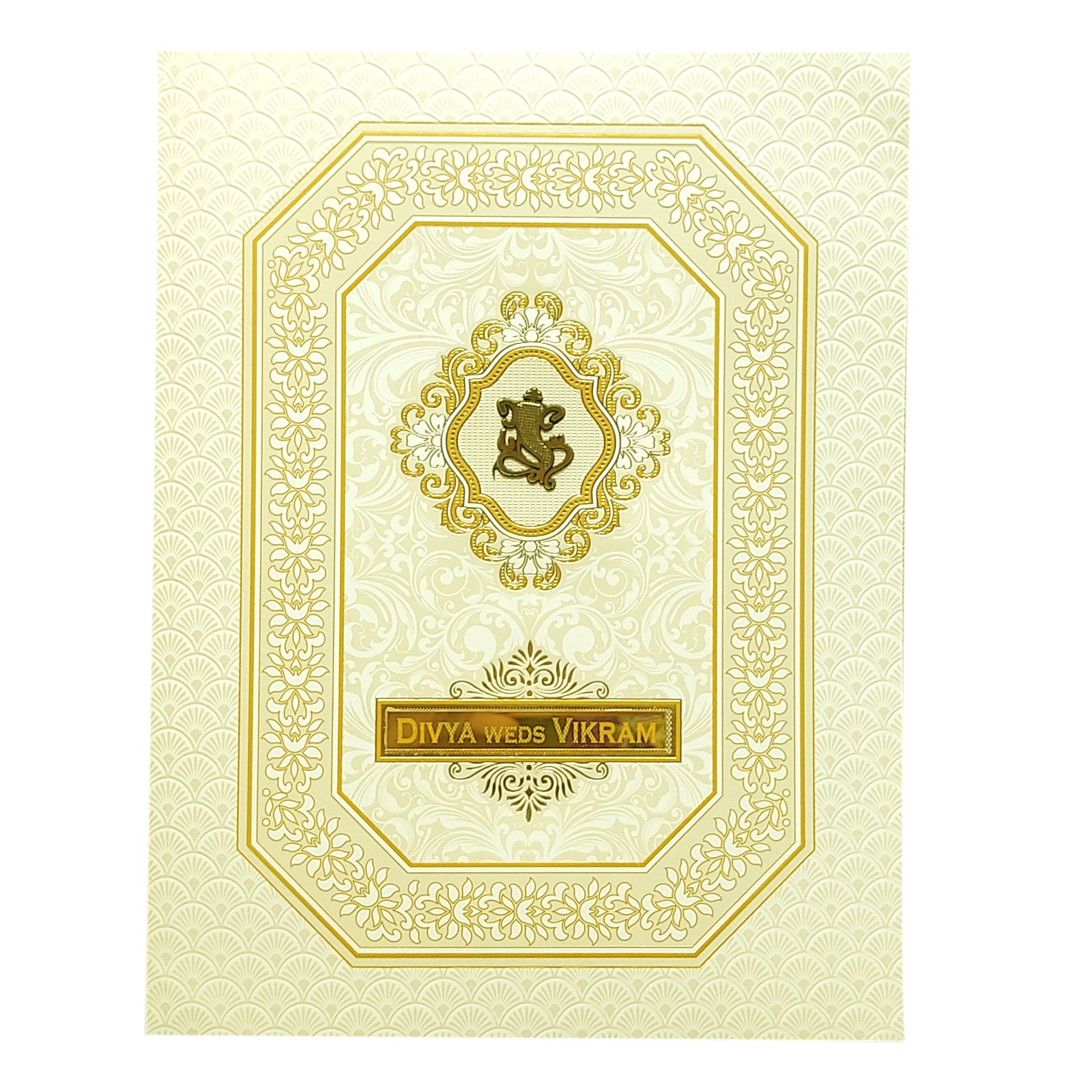 White Gold Floral Wedding Card-KNJS2071