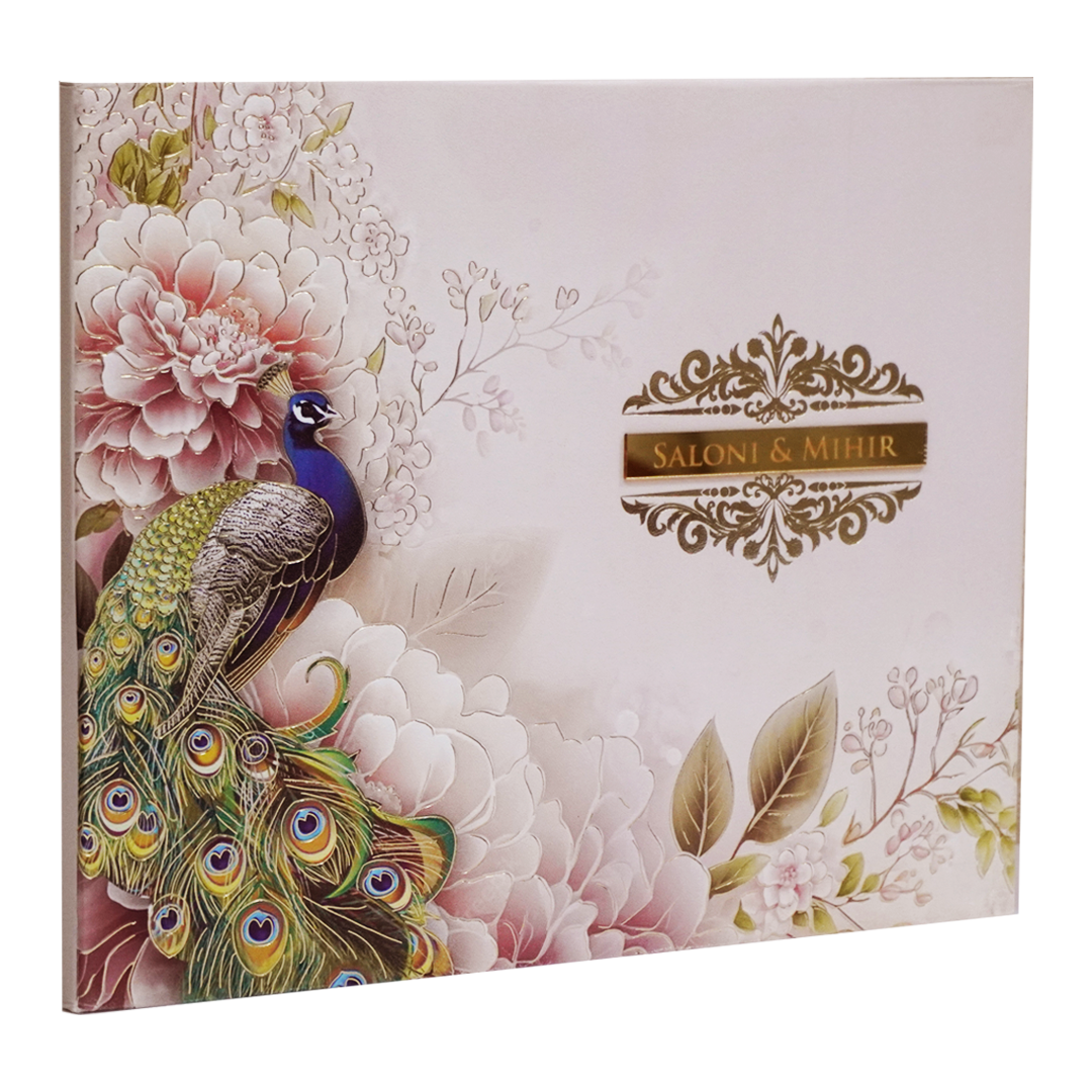 Light Pink Peacock Padded Wedding Card-KPR23480