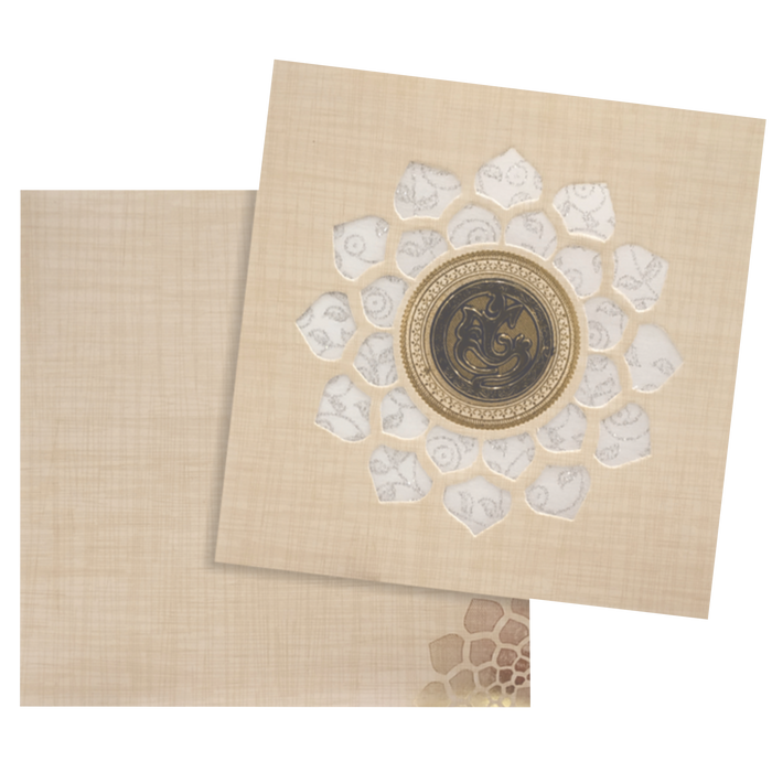 Sandal Metallic Wedding Card With White Wolly And Ganesha-KNRP4343S-King of Cards