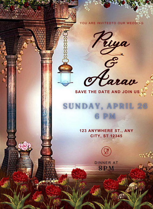 Red Carnations Traditional Wedding Invitation-AATWI008