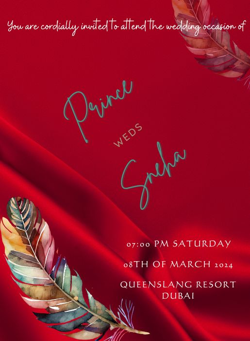 Red Feather Premium Wedding Invitation-King of Cards