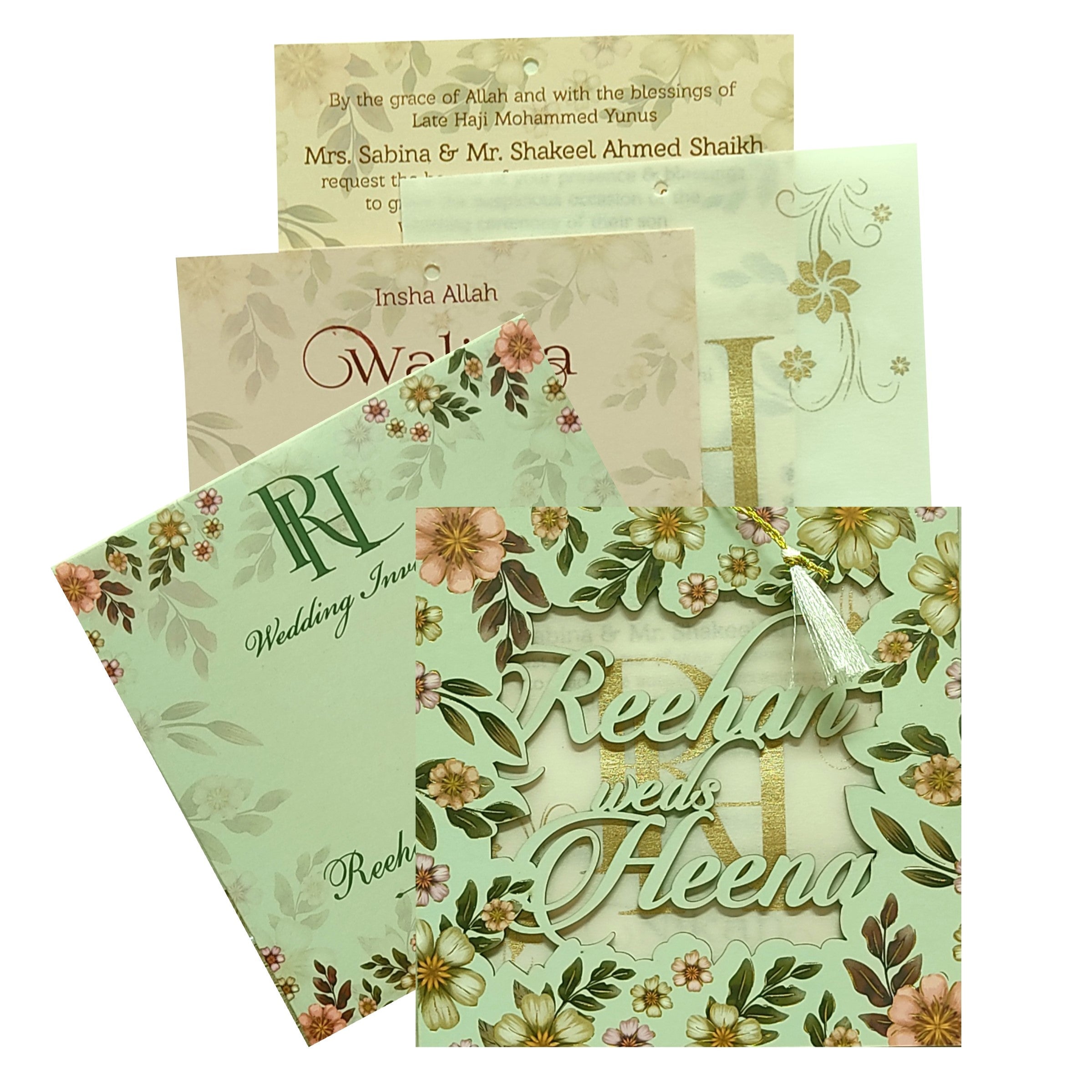 Celebrate in style with customized Soft Green MDF Invitation Card Order now! ?WhatsApp Support ?Express Delivery.