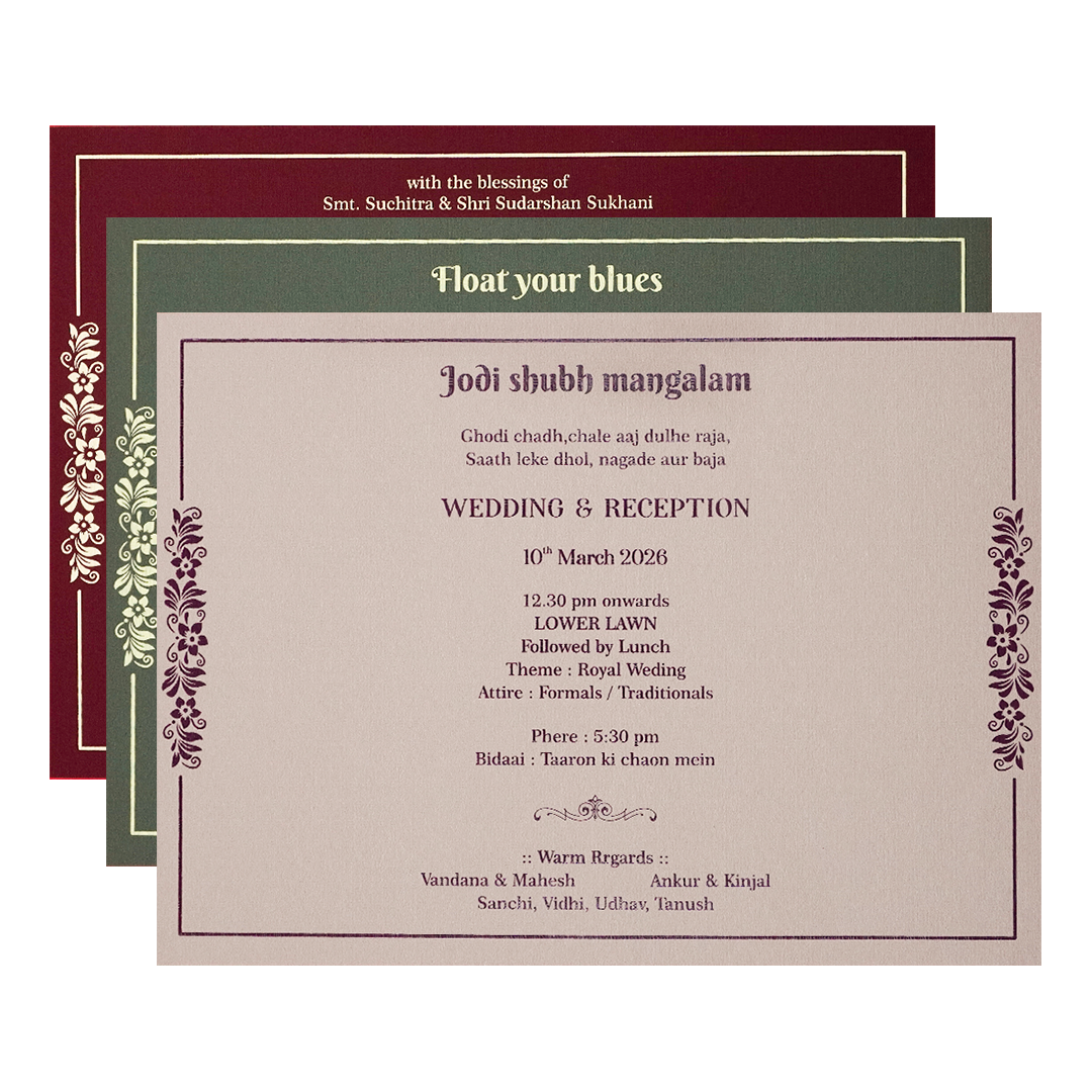 Maroon Gold Floral Padded Wedding Card-KSI64330