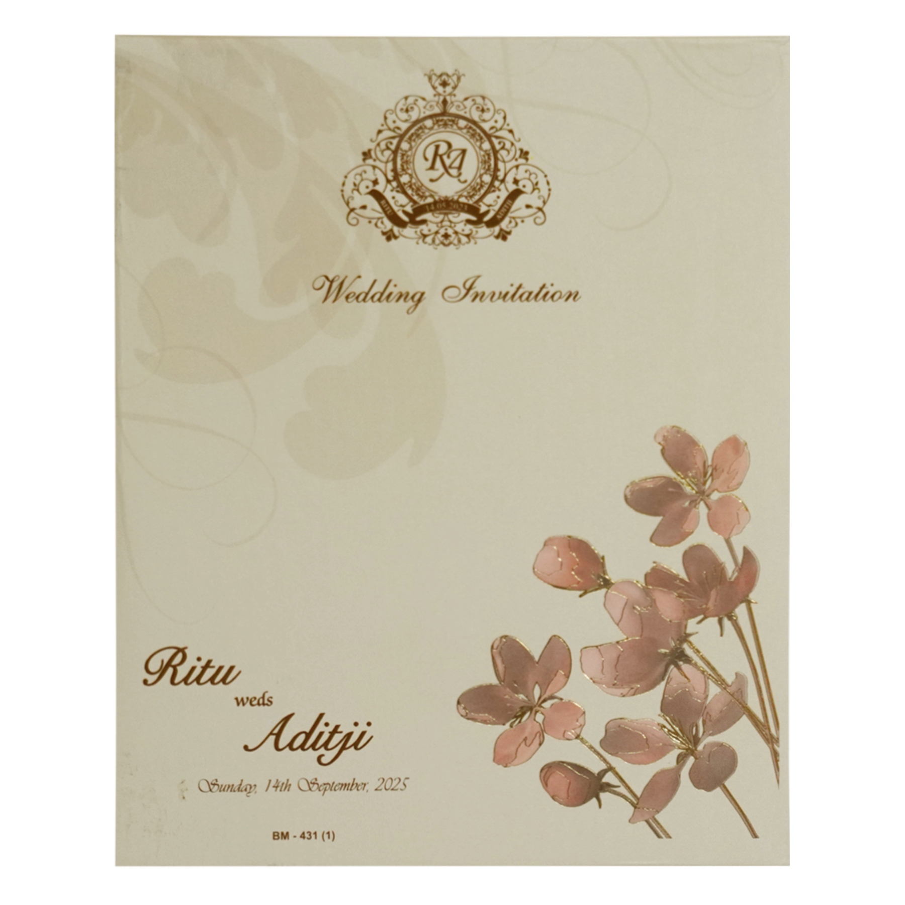 Beige Royal Floral Wedding Card Design-KBM04310