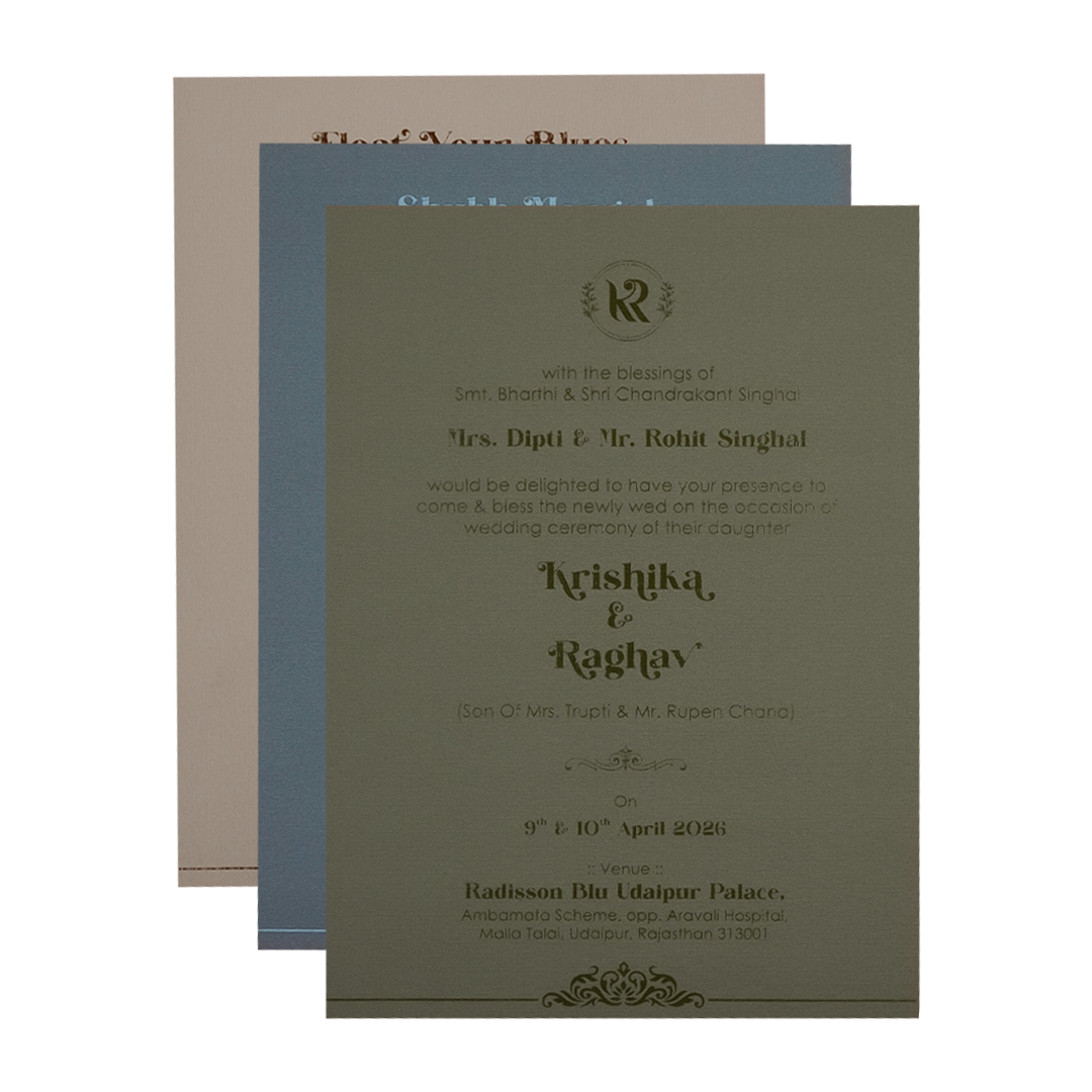 Grey Gold Arch Floral Padded Wedding Card-KSI64470