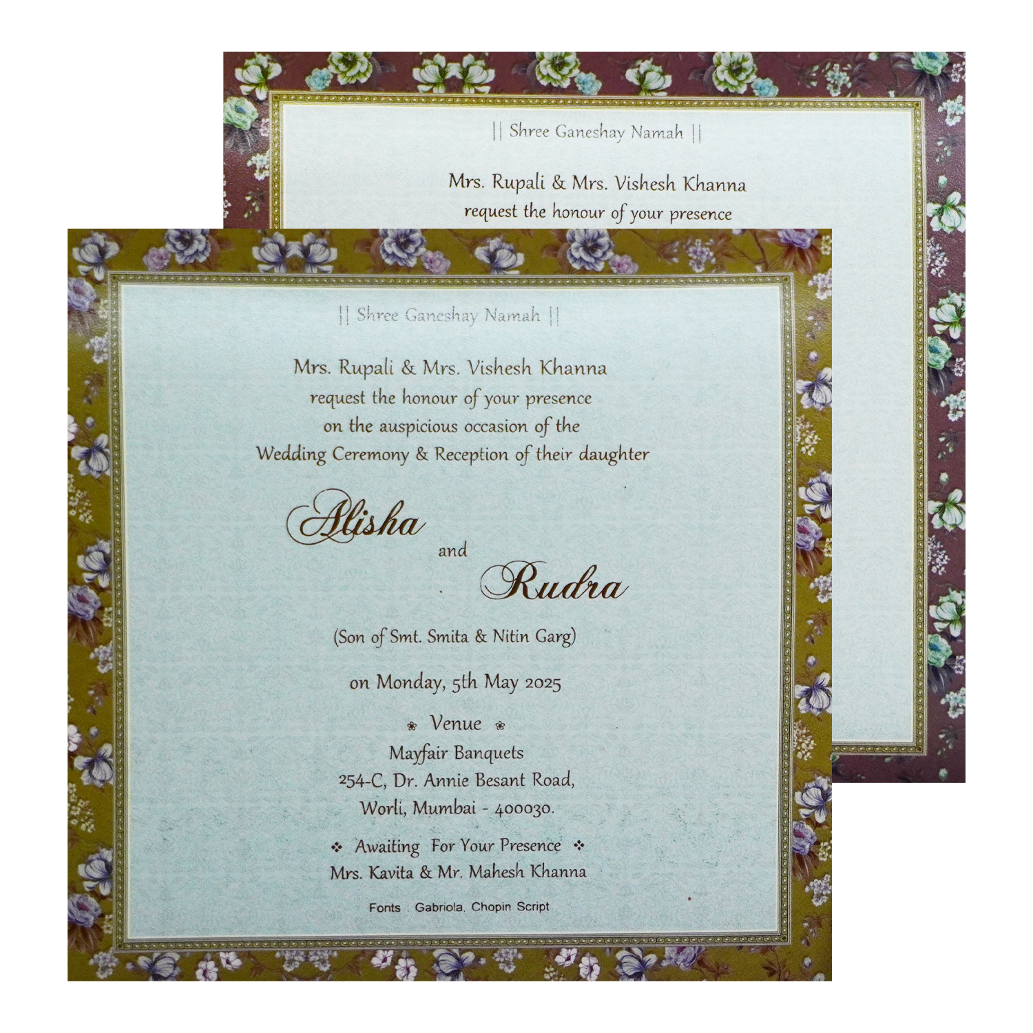 Grey Green Floral Invitation Card-KRC30400