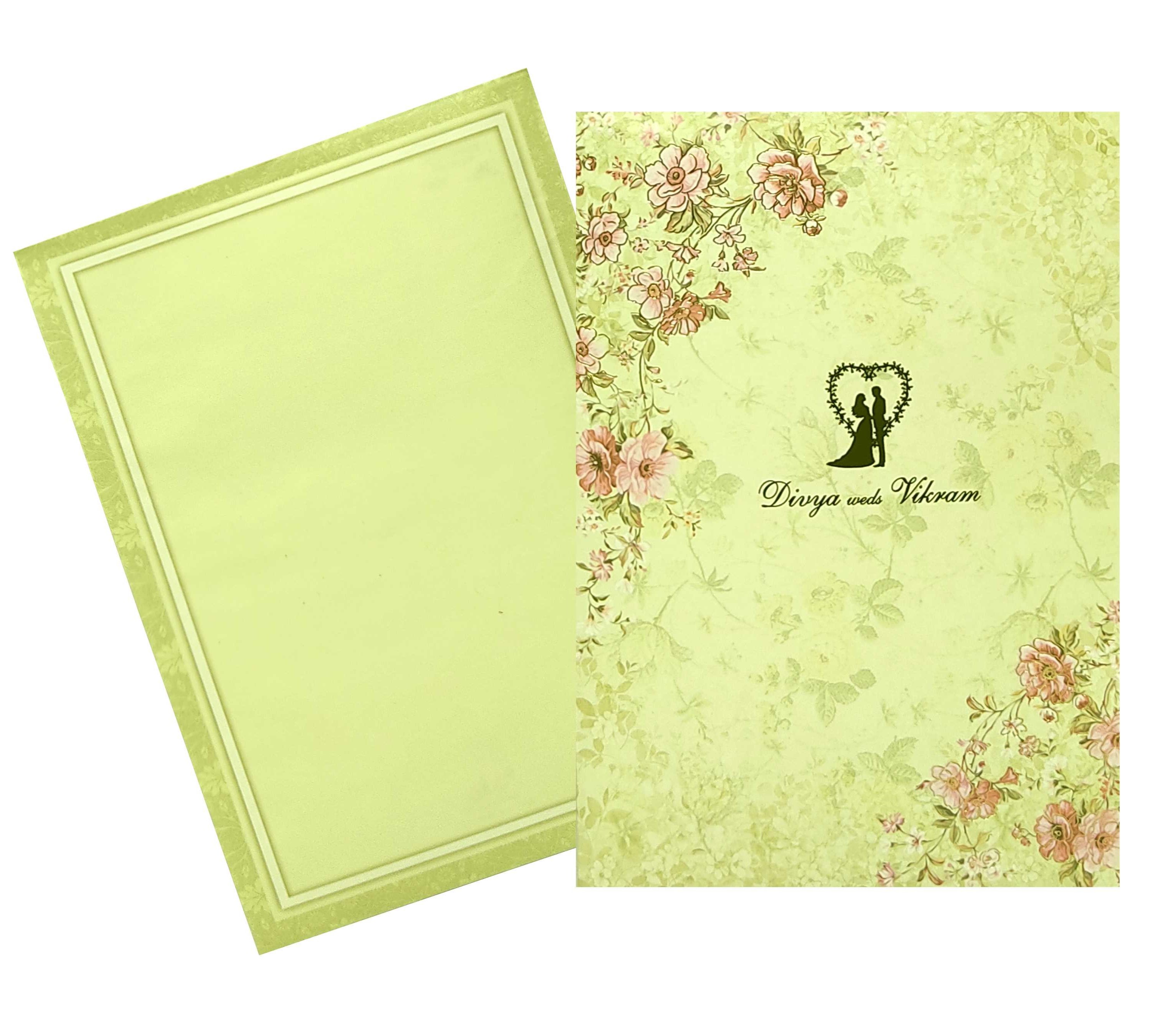 Green Floral Offset Invitation With Gold Foiling-KNCP252P
