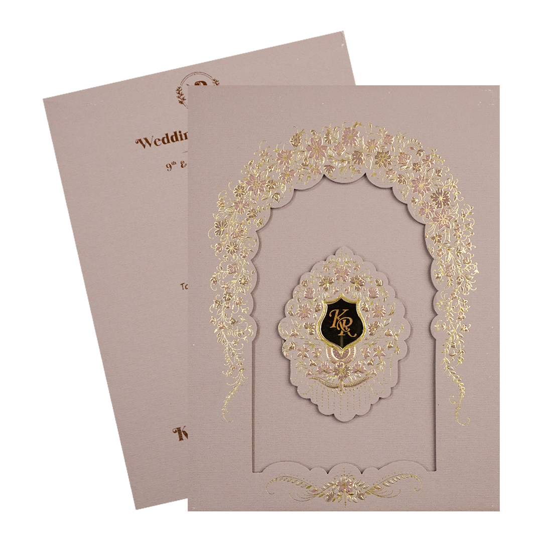 Lavender Gold Arch Floral Padded Wedding Card-KSI64490