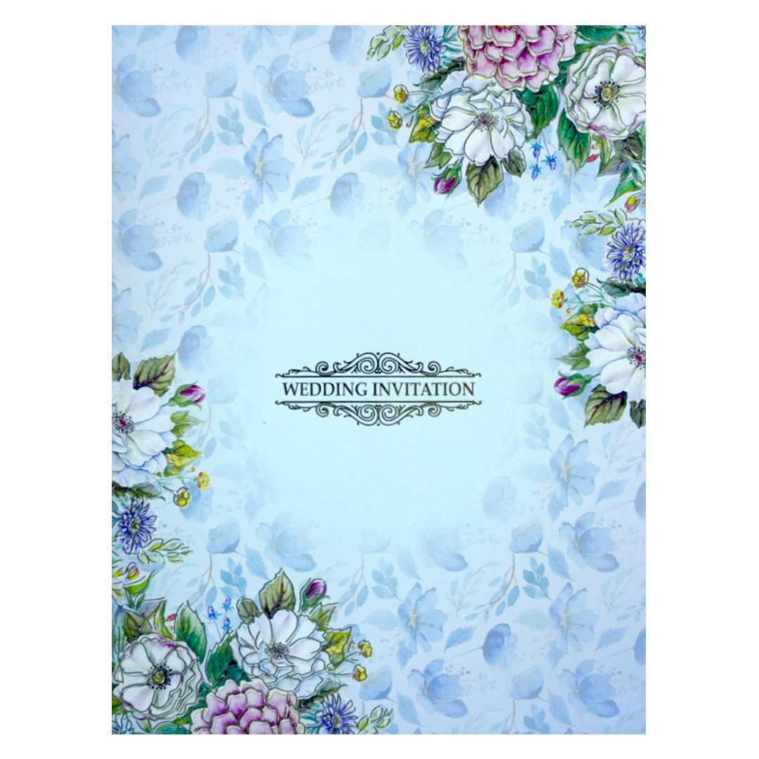 Blue Floral Wedding Invitation Card-KNKC4073