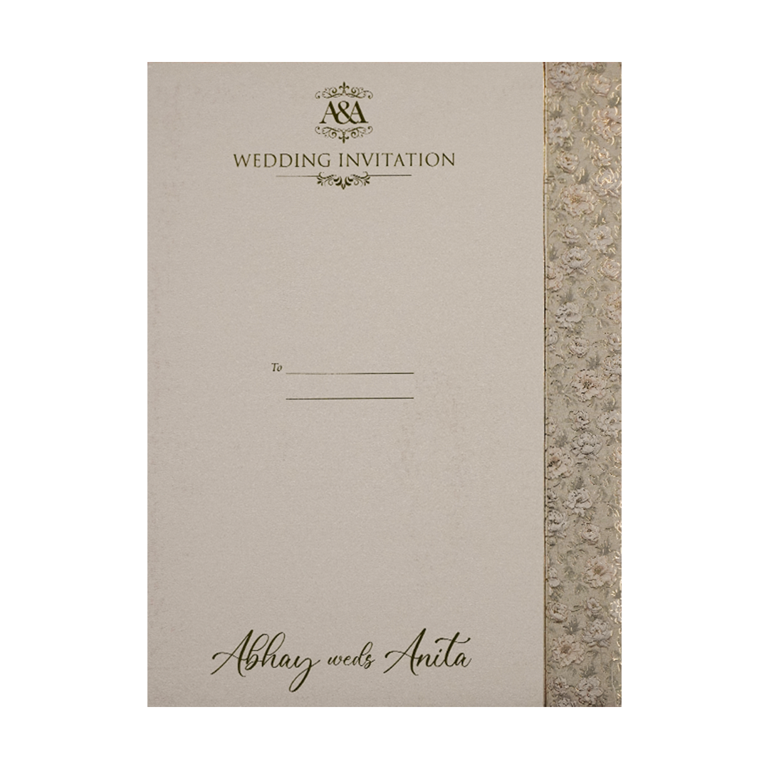 Grey Silver Floral Padded Wedding Card-KSI64240