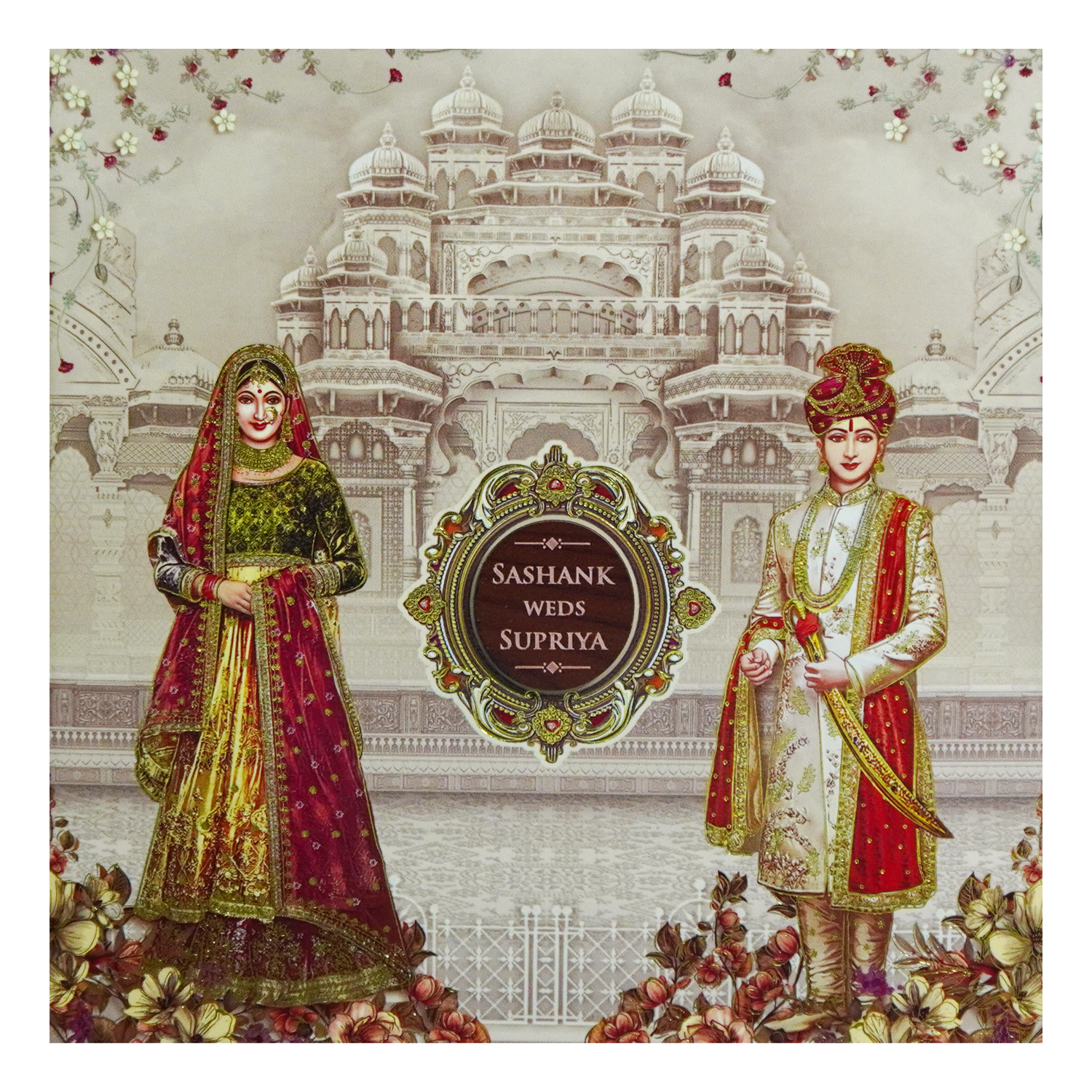 Beige Bride Groom Wedding Box-KRC30520