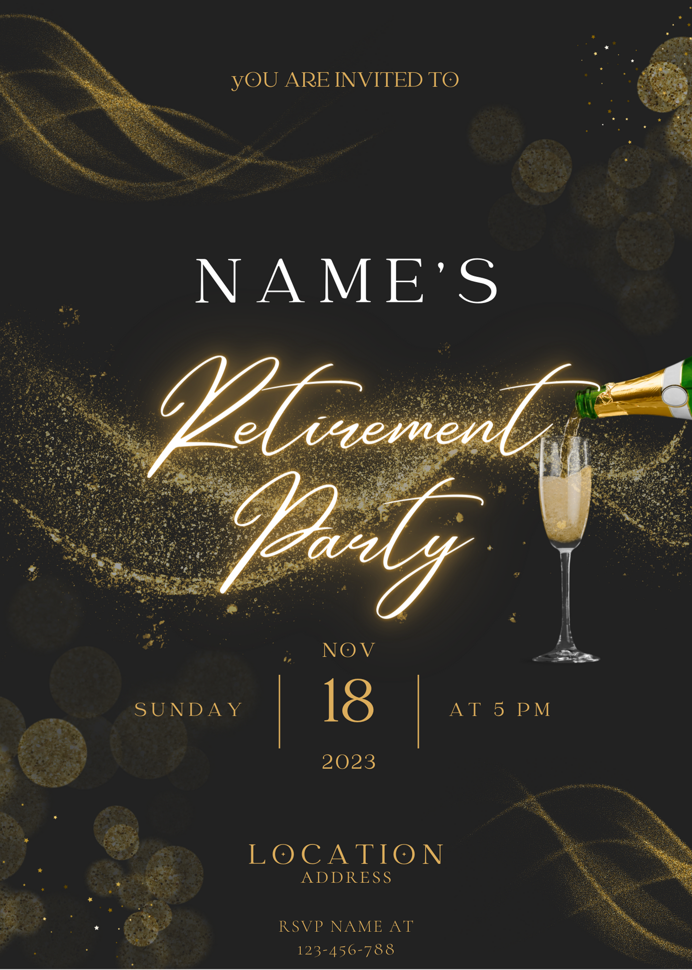 Black & Gold Farewell Retirement Party Invitation-AARTI003