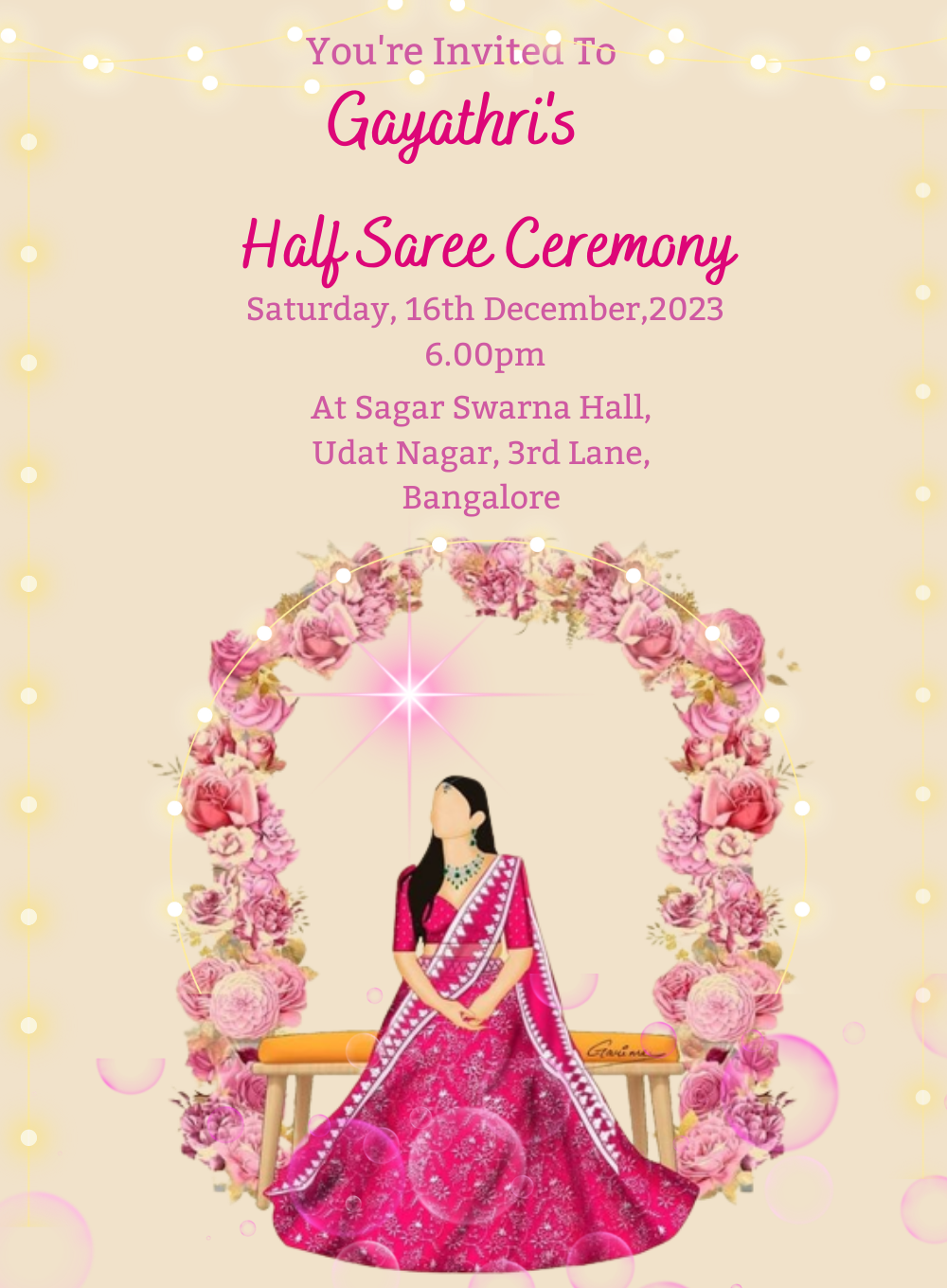 Pink Blooming Half Saree Invitation-AAHAL002
