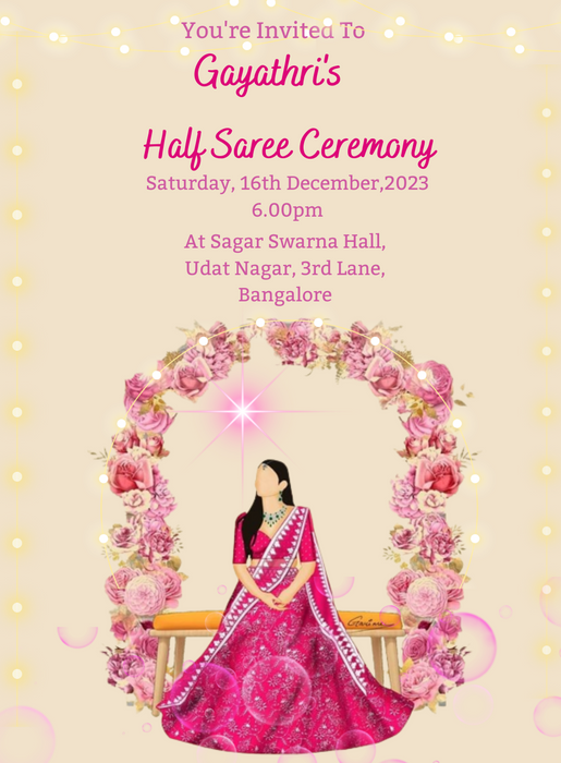 Pink Blooming Half Saree Invitation-AAHAL002
