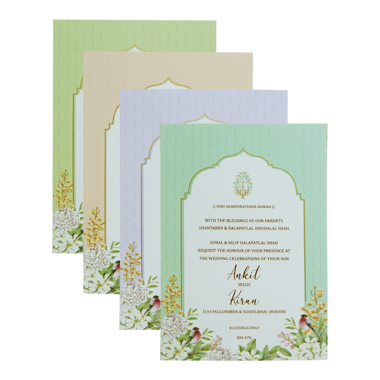 Green Tracing Sheet Wedding Invitation Card-KBM04760