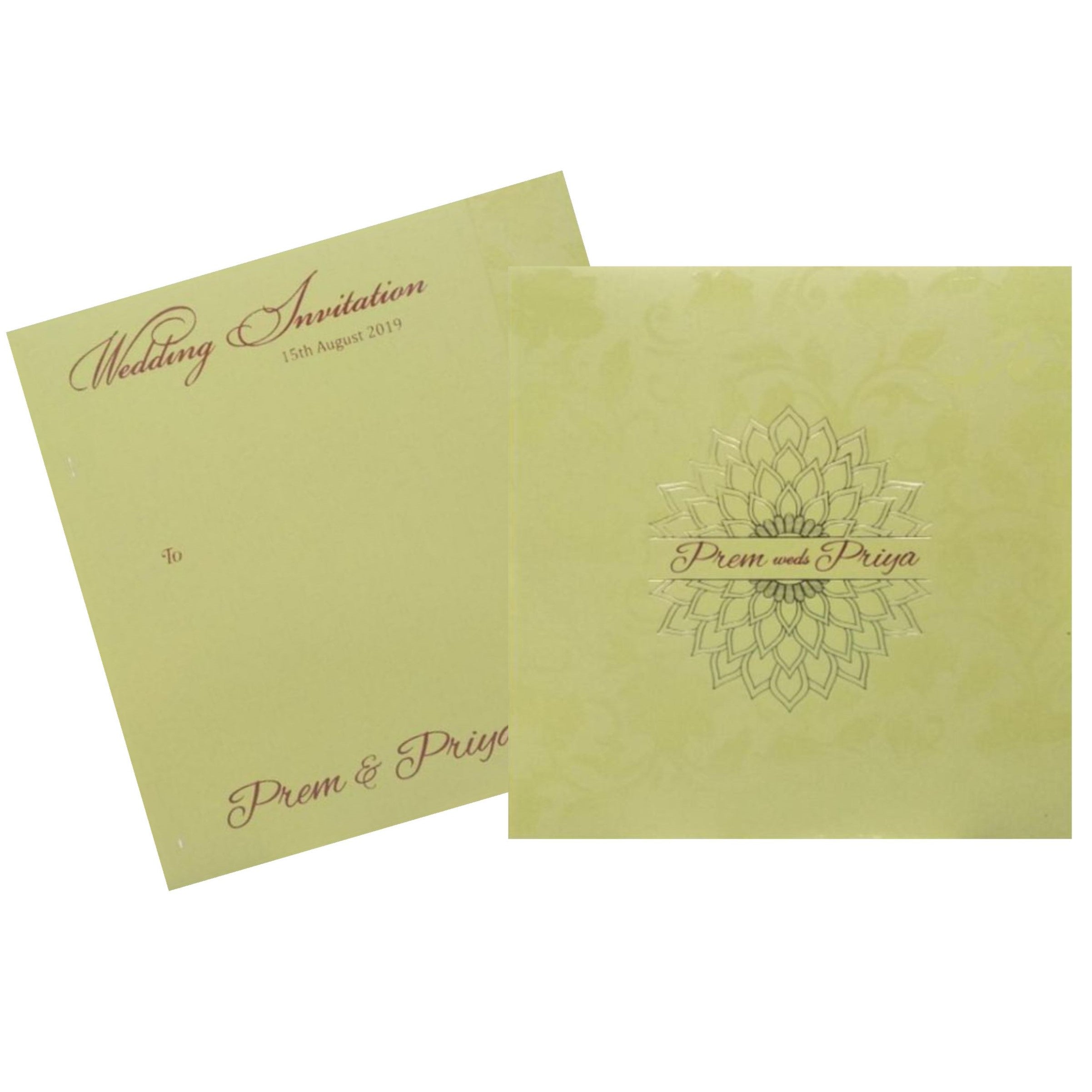 Awestruck Green Shading With Blossom Theme Wedding Card - KND8005G