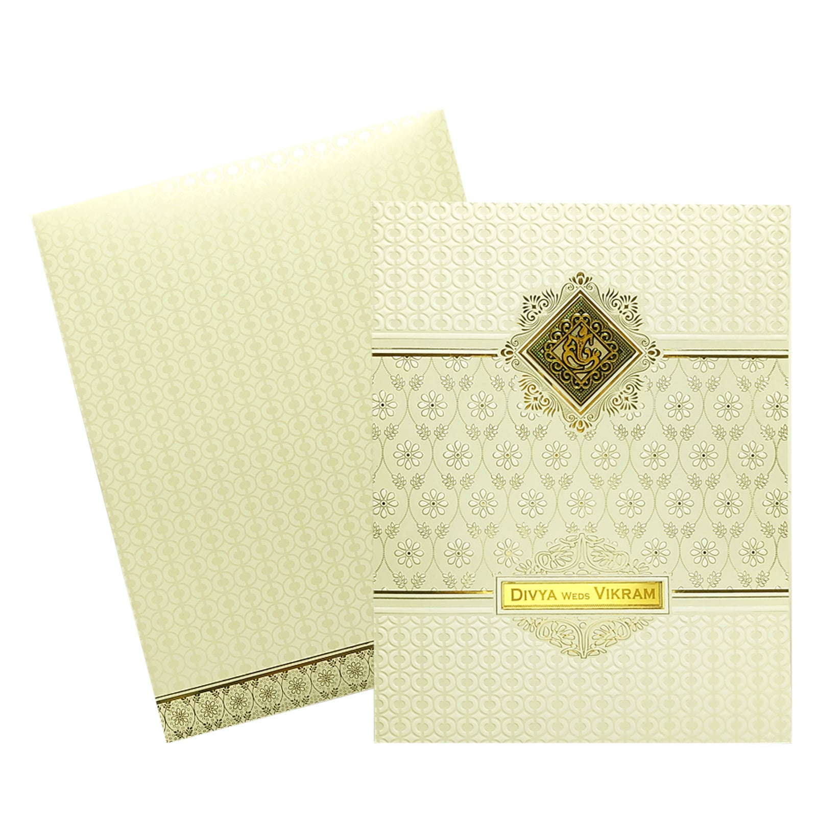 White Embossed Floral Invitation Card-KNK4106W
