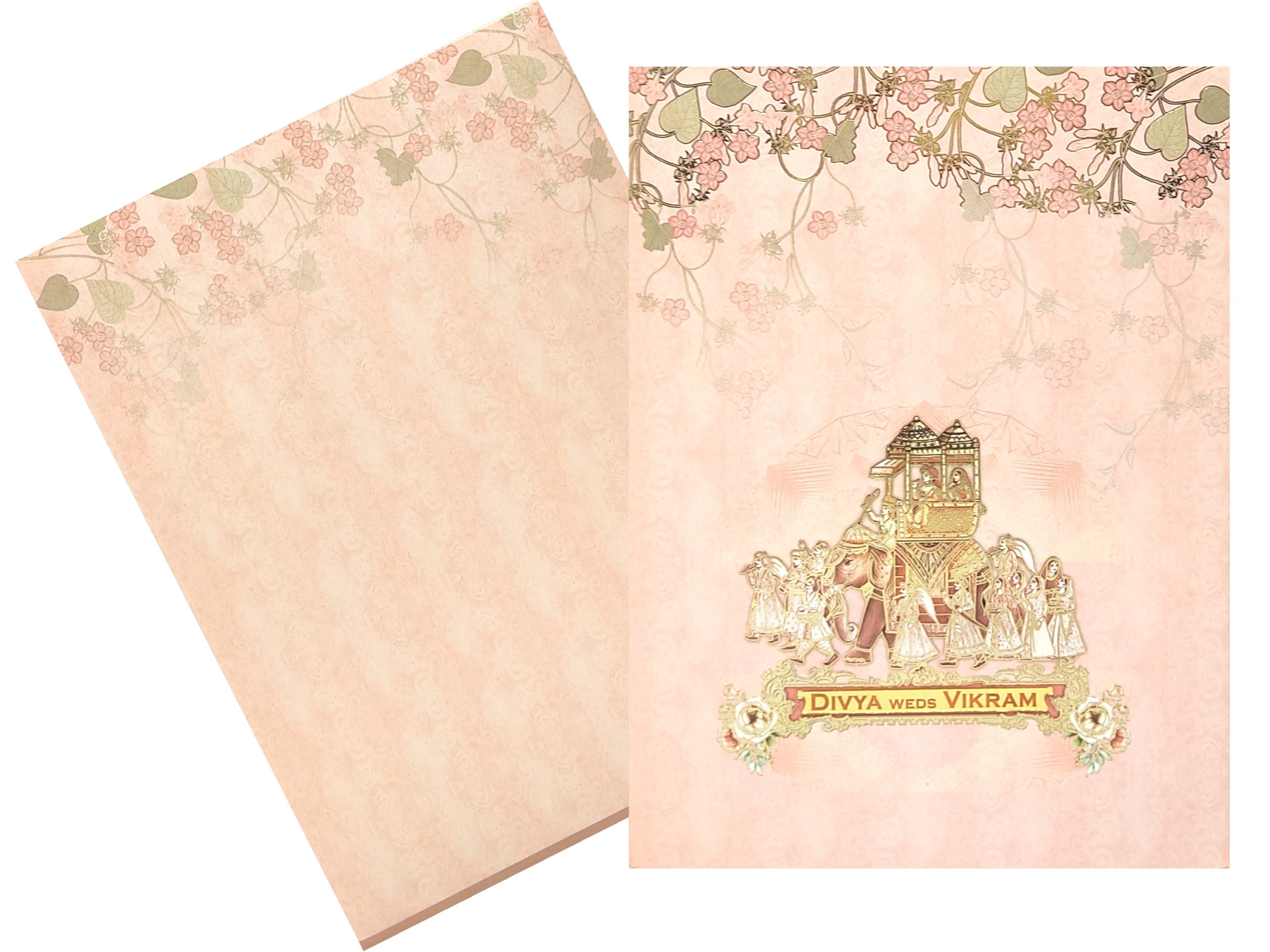 Pink Classic Floral Design With Elephant and Bride Groom Card-KNKC4054