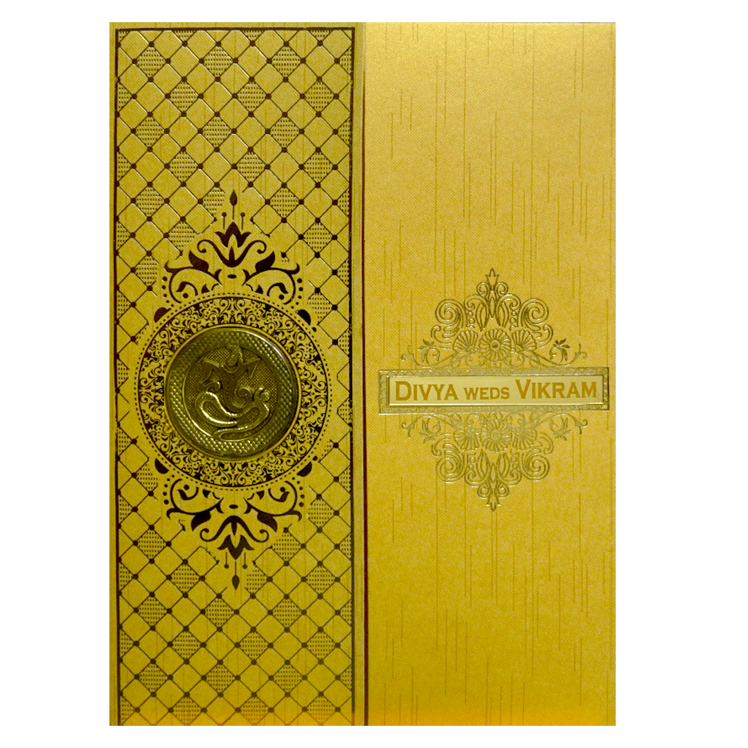 Gold Shiny Door Style Wedding Card-KNKR040G