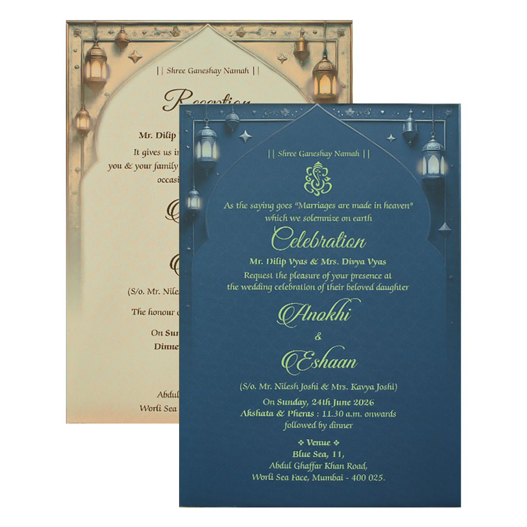 Navy Blue Palace Padded Wedding Card-KJTS3678