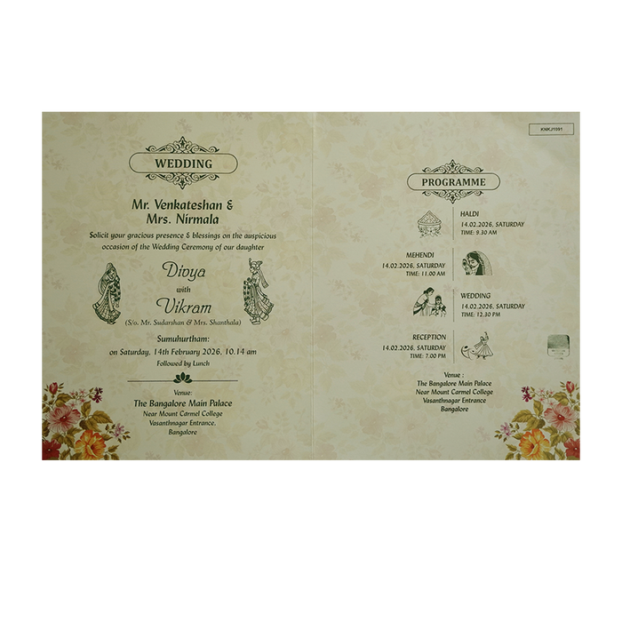 Light Green Jumbo Size Floral Wedding Card In Offset-KNKJ1091-King of Cards