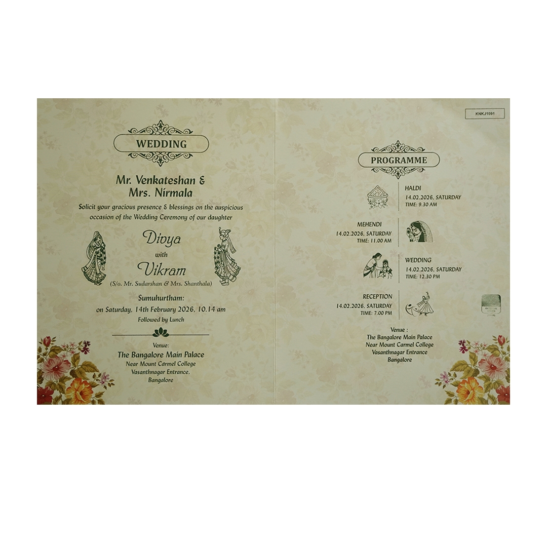 Light Green Jumbo Size Floral Wedding Card In Offset-KNKJ1091