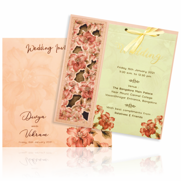 Pink laser cut Floral Stiff Board Wedding Card-KNKA8050