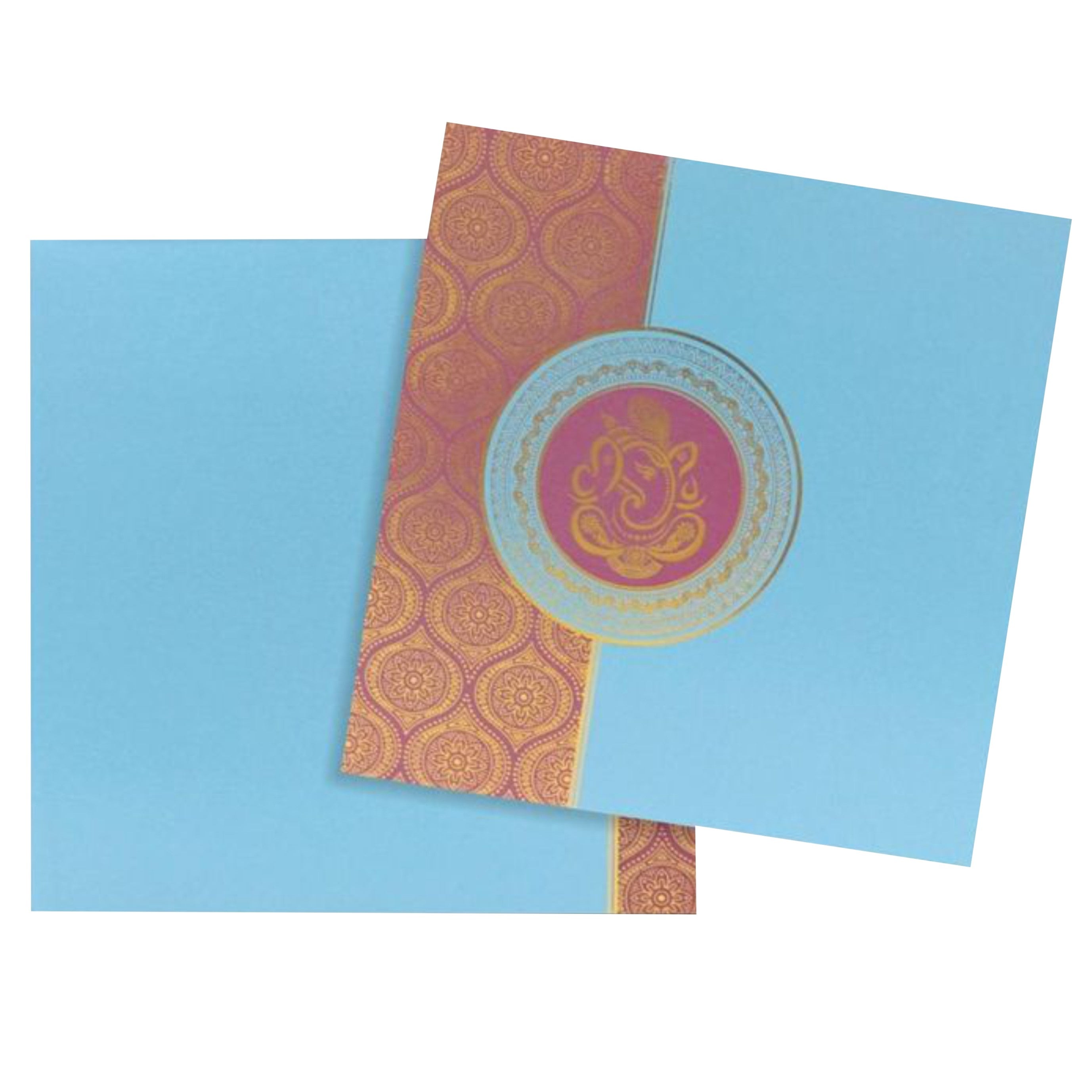 Beautiful Blue Shading With Ganesha Design wedding Card - KNK30363