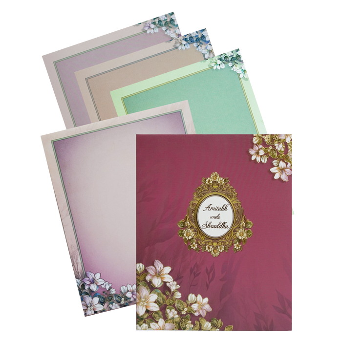 Pink Floral Padded Wedding Card-King of Cards