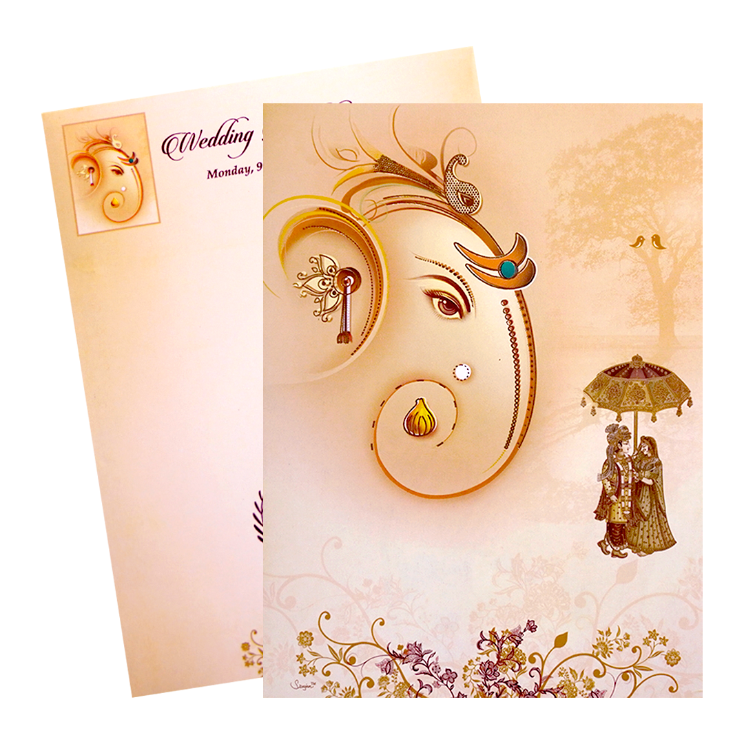 Cream Classic Ganesha With Bride and Groom Design-KNKC4026