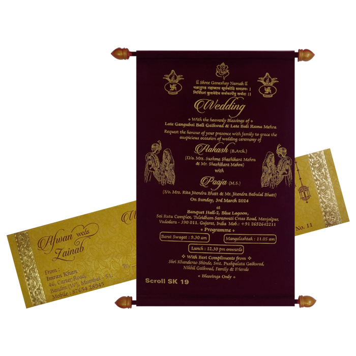 Dark Maroon Scroll Invitation-King of Cards