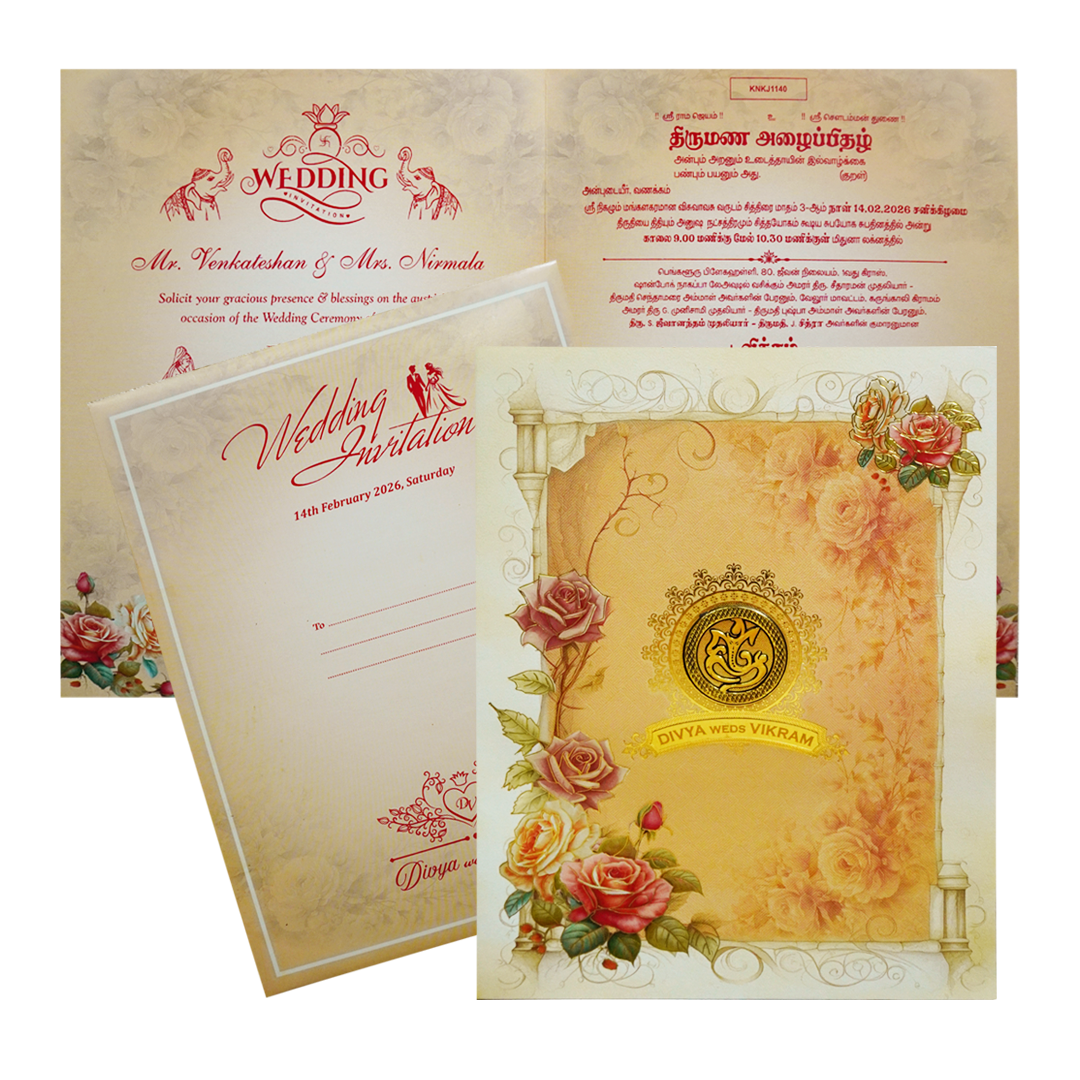 Peach Floral Wedding Card-KNKJ1140