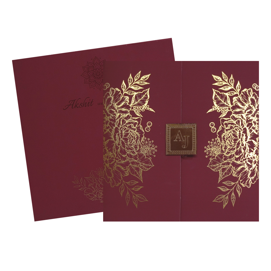 Maroon Floral Door Invitation Card-KRC30412