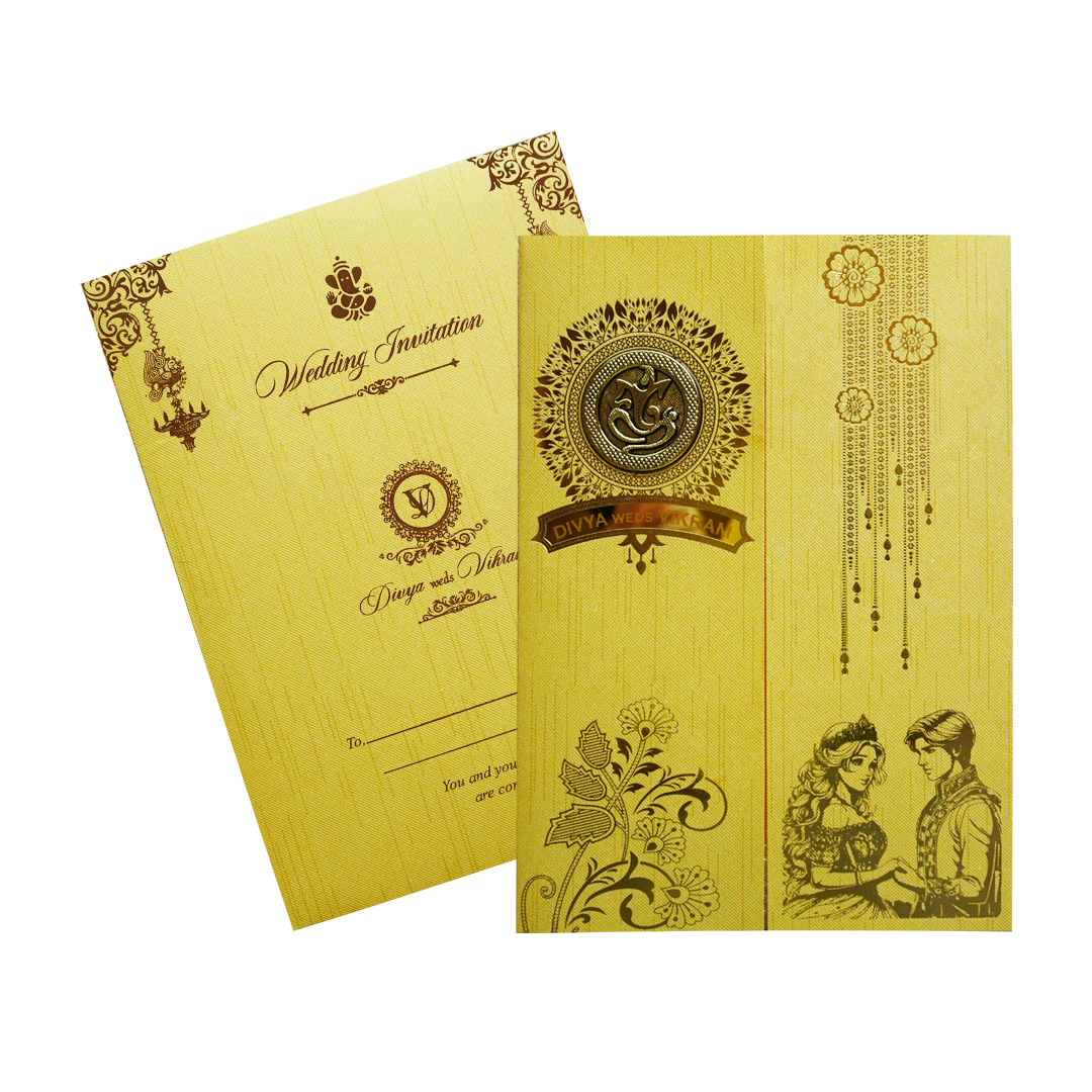 Ganesha Yellow Door-Style Wedding Card-KNKR041G