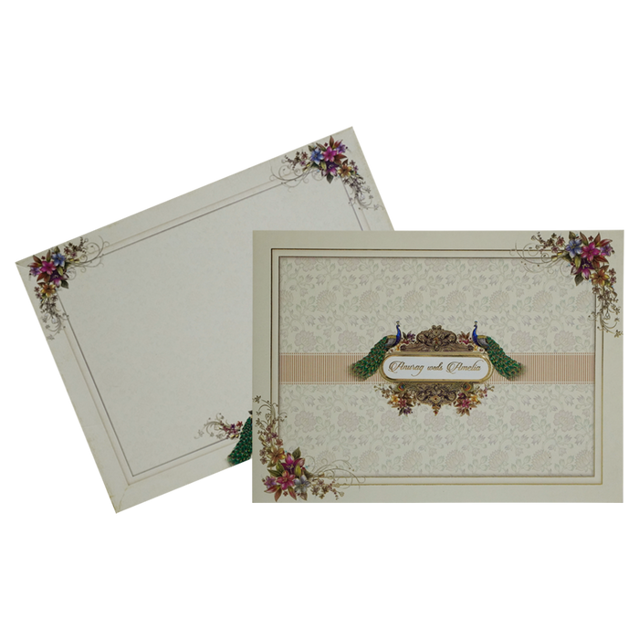 Cream Peacock Floral Invitation Card-King of Cards