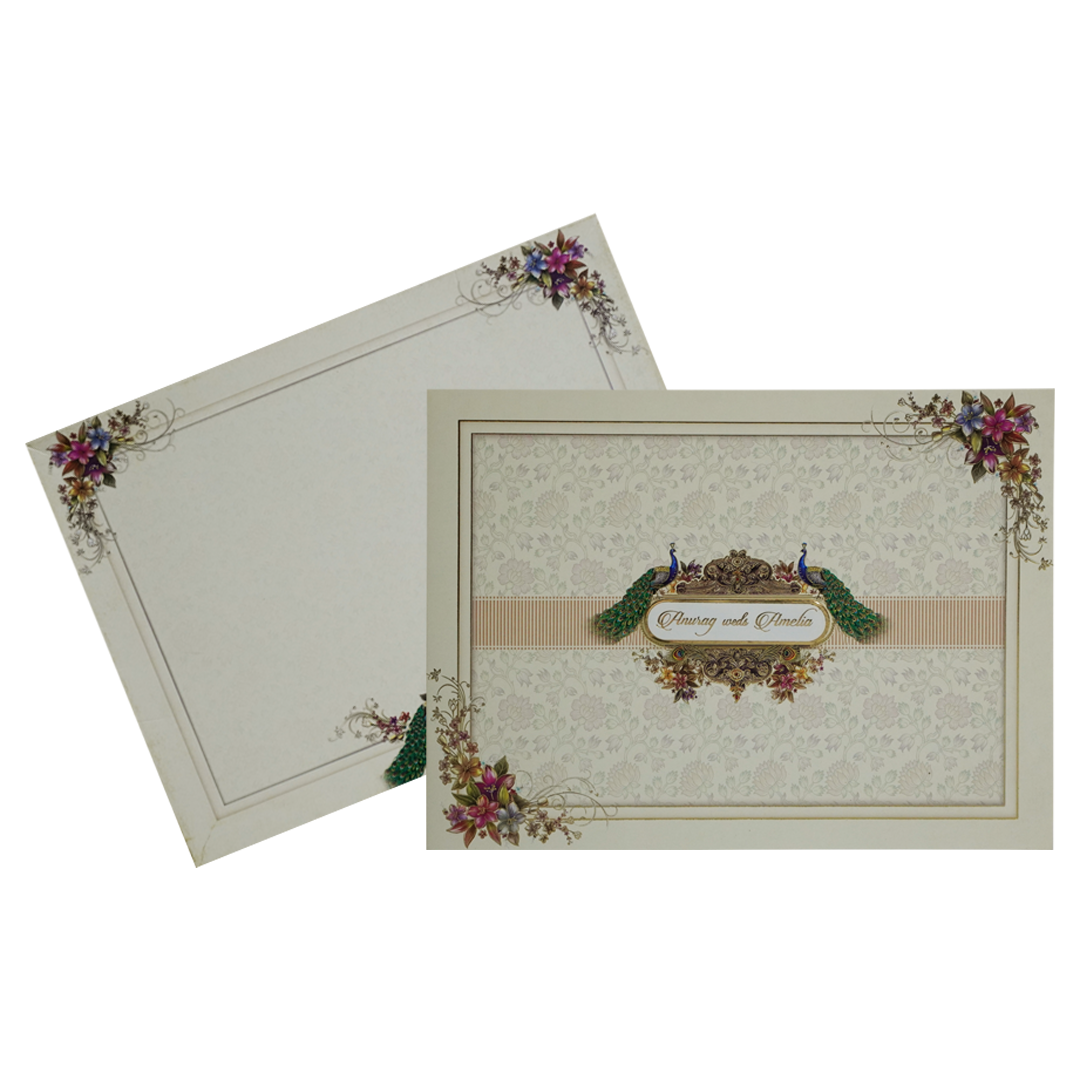 Cream Peacock Floral Invitation Card-KAC05140