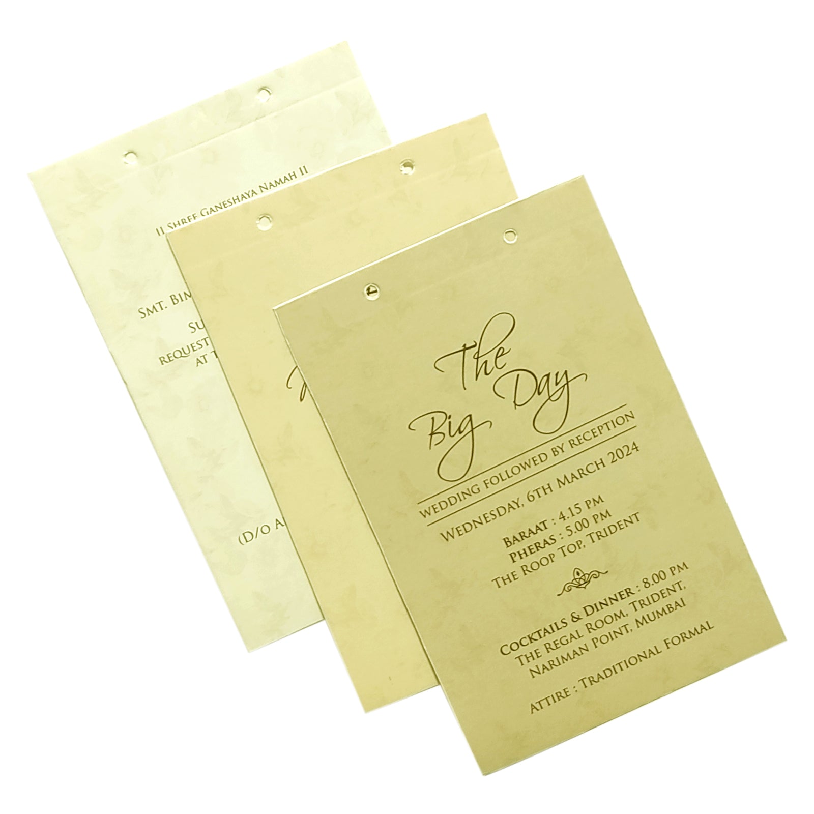 Golden Elegant Floral Lazer Cut MDF Wedding Card-KPR08810