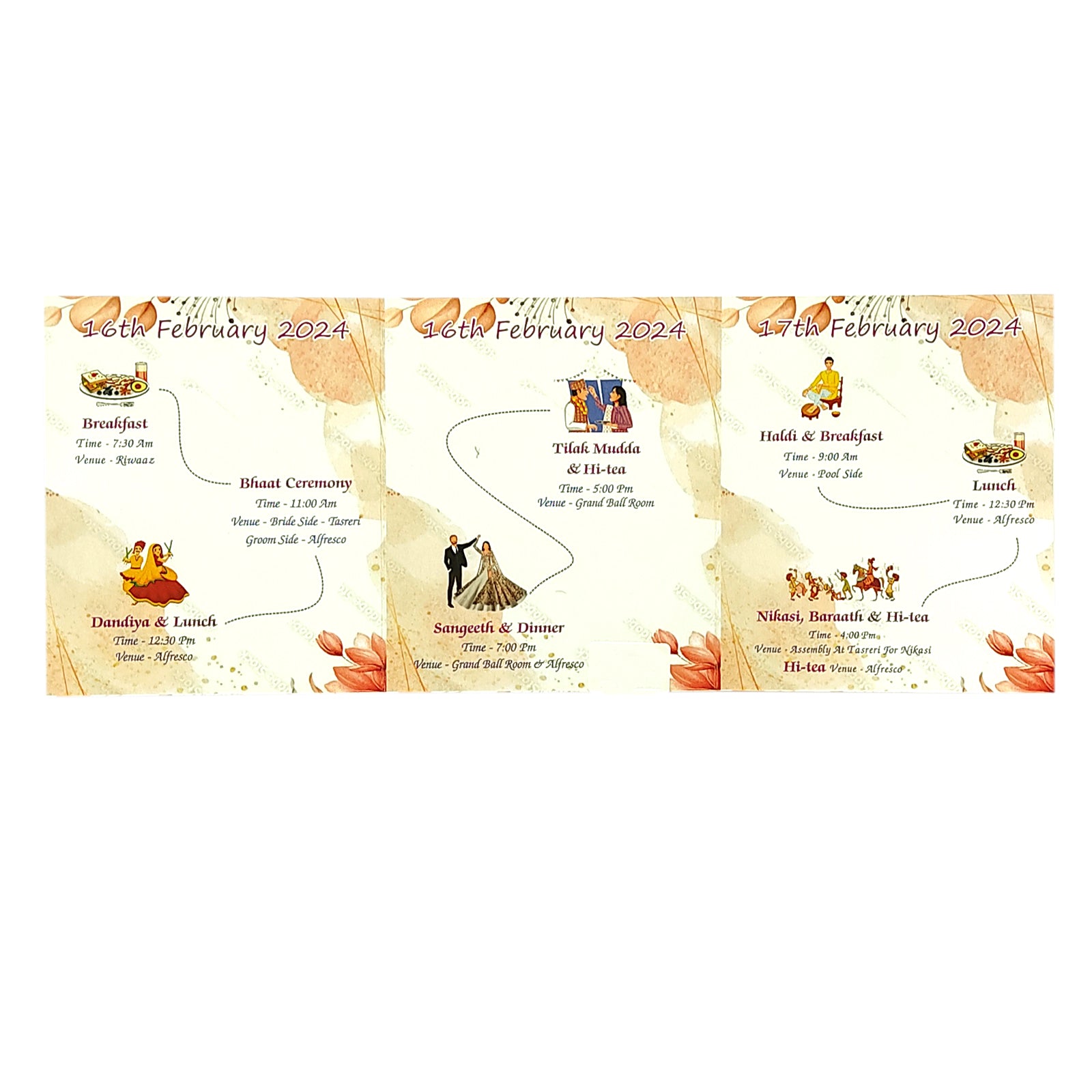 Peach Floral Fold Invitation Card-KRK0013