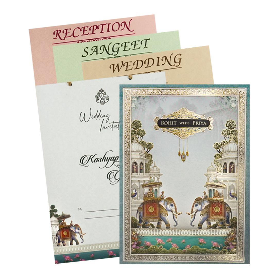Check out White Royal Elephant Padded Wedding Card at best price. ?WhatsApp Support ?Express Delivery